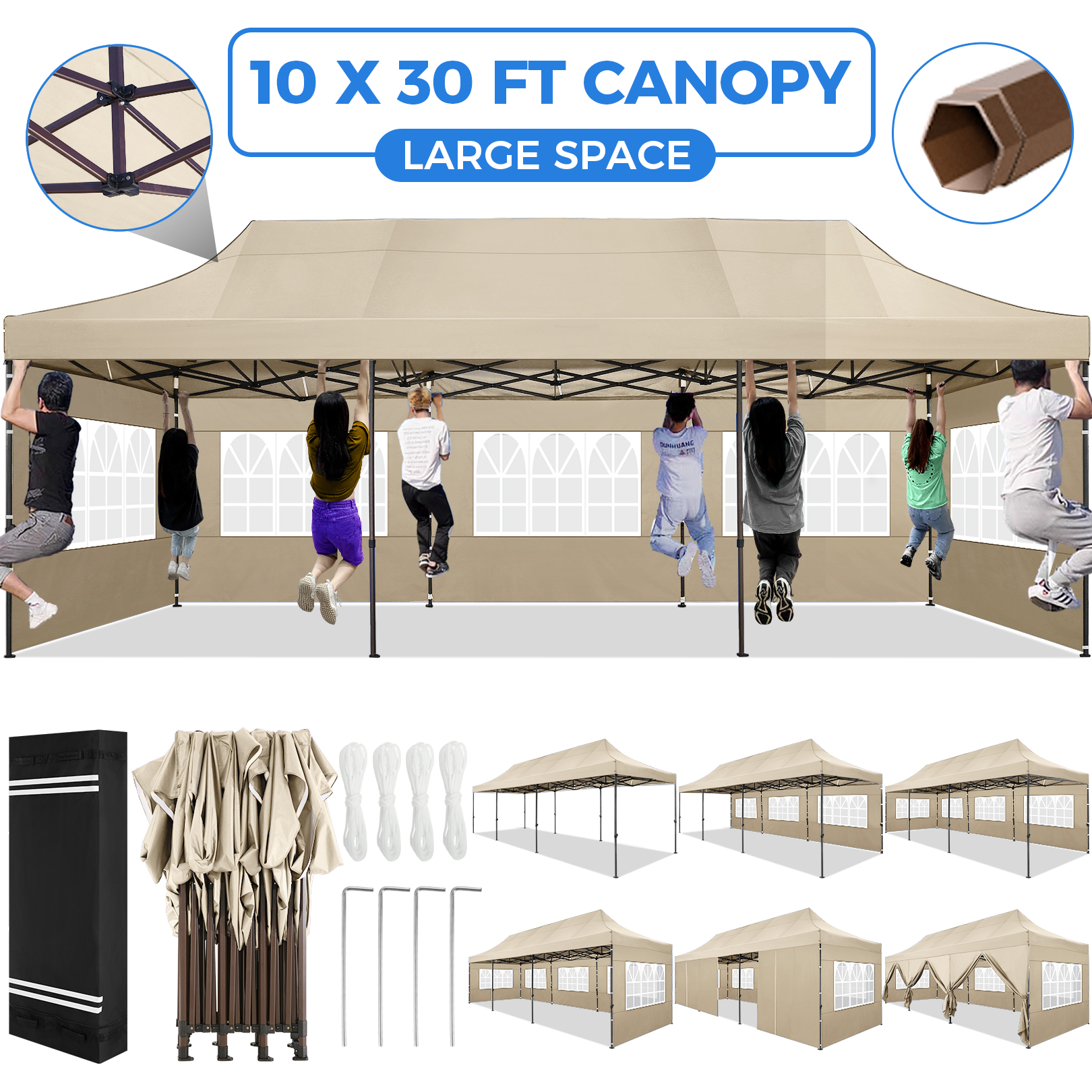 SANOPY Heavy Duty 10'x 30' Pop up Canopy, Commercial Canopy, Waterproof Outdoor Party Tent, Instant Wedding Canopy with 8 Removable Sidewalls, Carrying Bag, 147Ibs, White