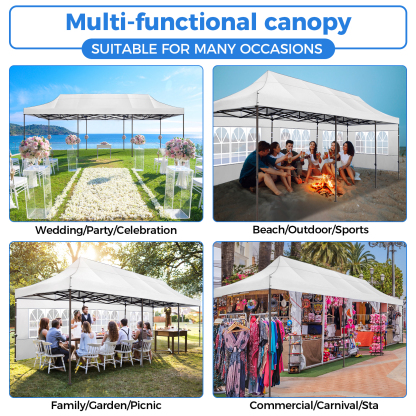 SANOPY Heavy Duty 10'x 30' Pop up Canopy, Commercial Canopy, Waterproof Outdoor Party Tent, Instant Wedding Canopy with 8 Removable Sidewalls, Carrying Bag, 147Ibs, White