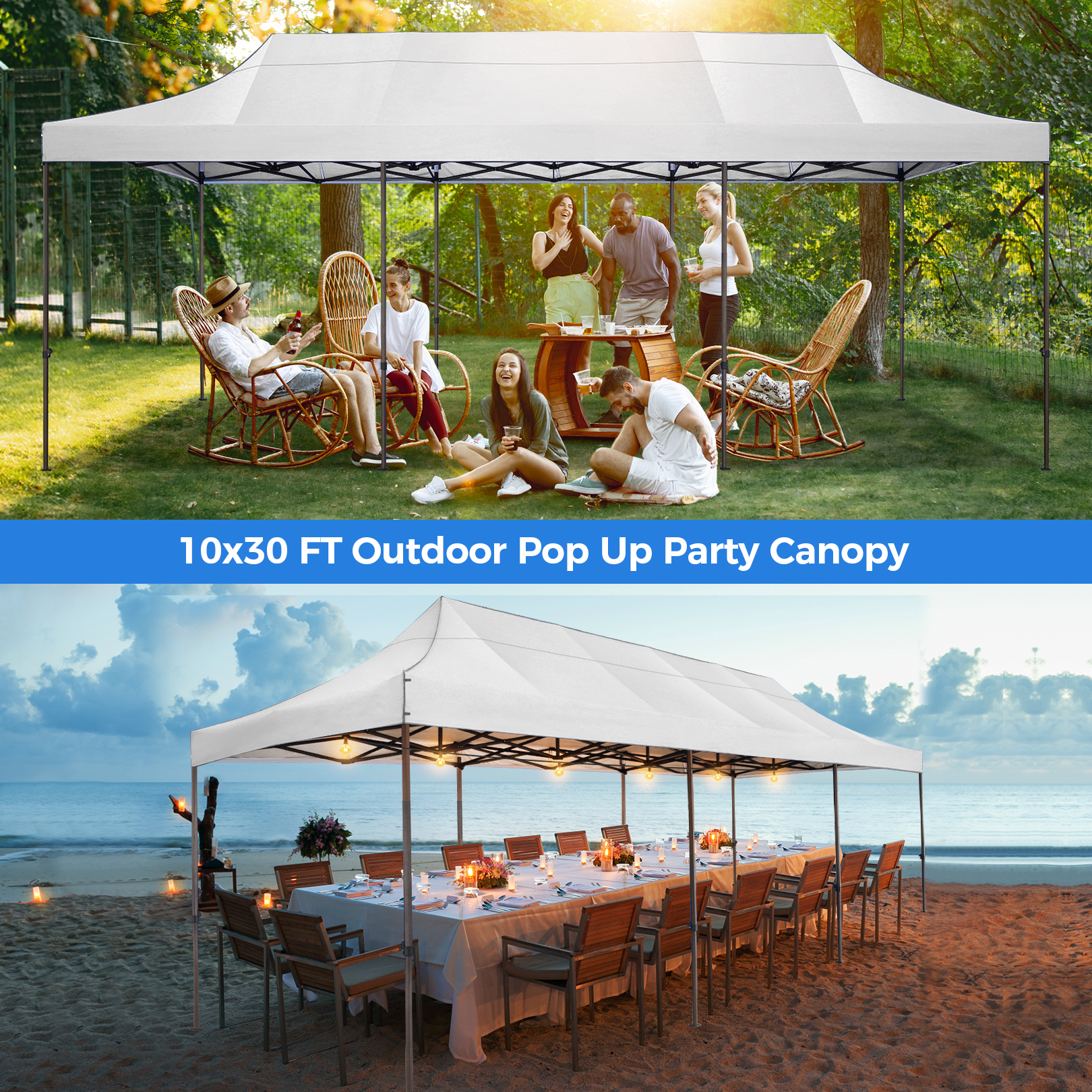 SANOPY Heavy Duty 10'x 30' Pop up Canopy, Commercial Canopy, Waterproof Outdoor Party Tent, Instant Wedding Canopy with 8 Removable Sidewalls, Carrying Bag, 147Ibs, White