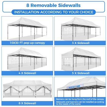 SANOPY Heavy Duty 10'x 30' Pop up Canopy, Commercial Canopy, Waterproof Outdoor Party Tent, Instant Wedding Canopy with 8 Removable Sidewalls, Carrying Bag, 147Ibs, White
