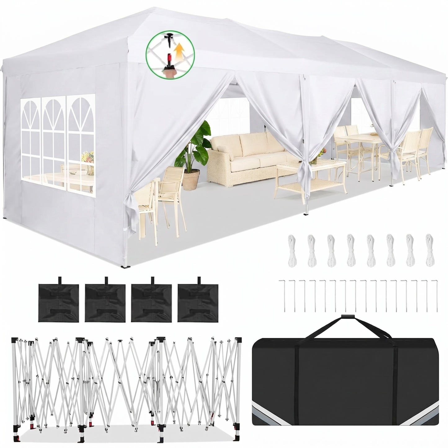 HOTEEL 10x20 Pop up Canopy Tent, Protable Canopy Tent with 6 Sidewalls Waterproof Commercial Pop up Tent for Parties, Wedding, Camping, Courtyard with Carry Bag