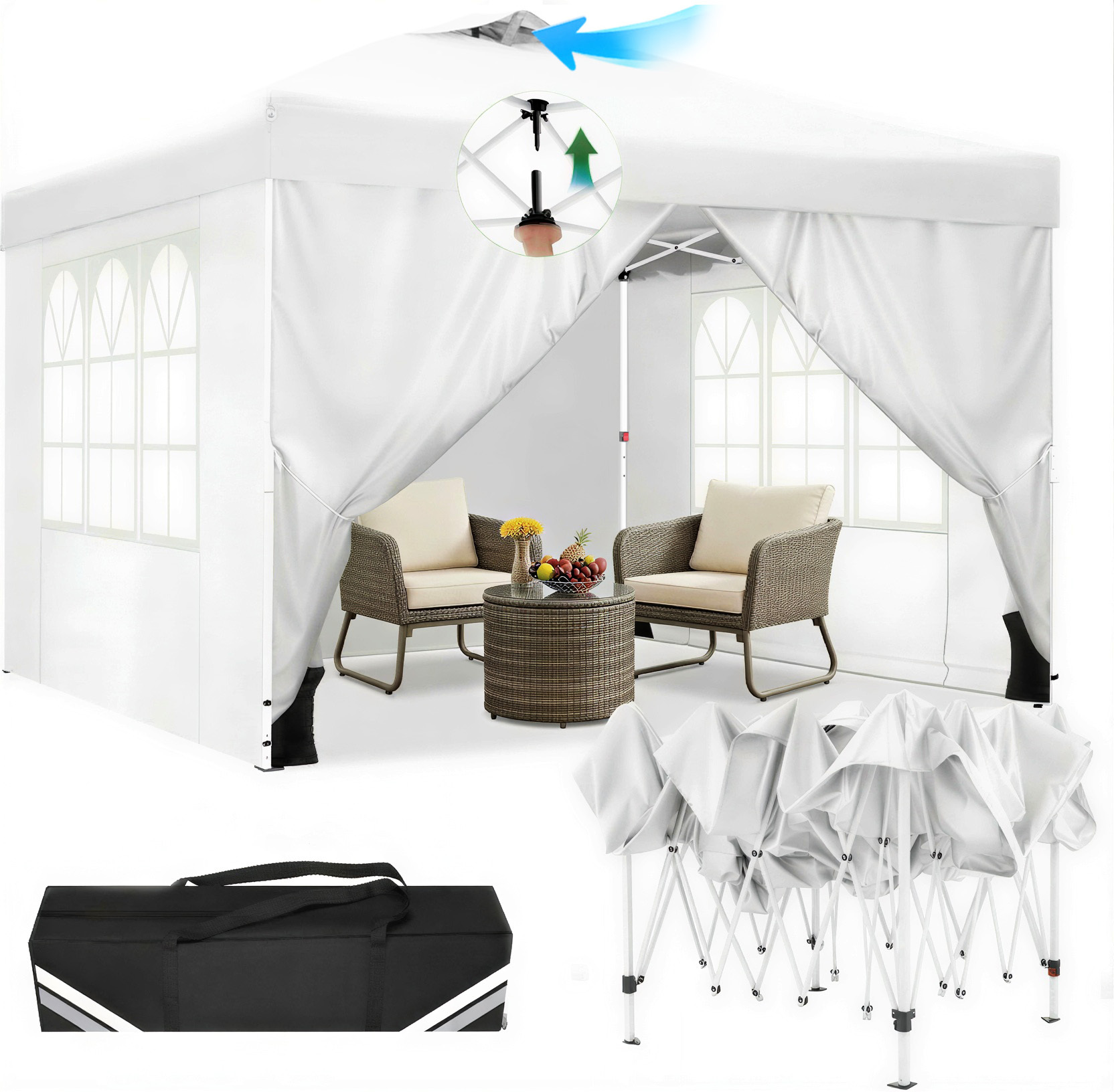 HOTEEL Canopy 10x10 Waterproof Pop up Canopy Tent with 4 Sidewalls Outdoor Event Shelter Tent for Parties Sun Shade Party Commercial Canopy with Air Vent & One Push Central Button