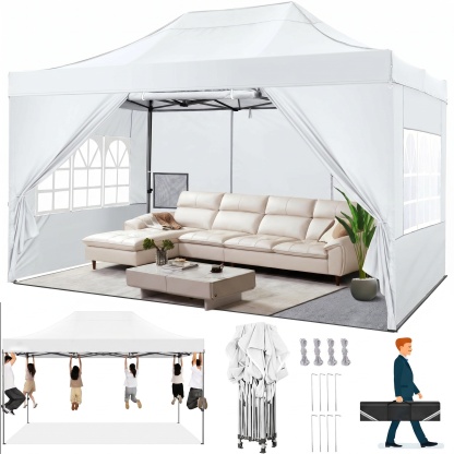 HOTEEL 10x15 Pop up Canopy Tent Heavy Duty with 4 Sidewalls, Thicken Frame Commercial Outdoor Tents for Parties All Season Wind & Easy Up Gazebo with Portable Bag