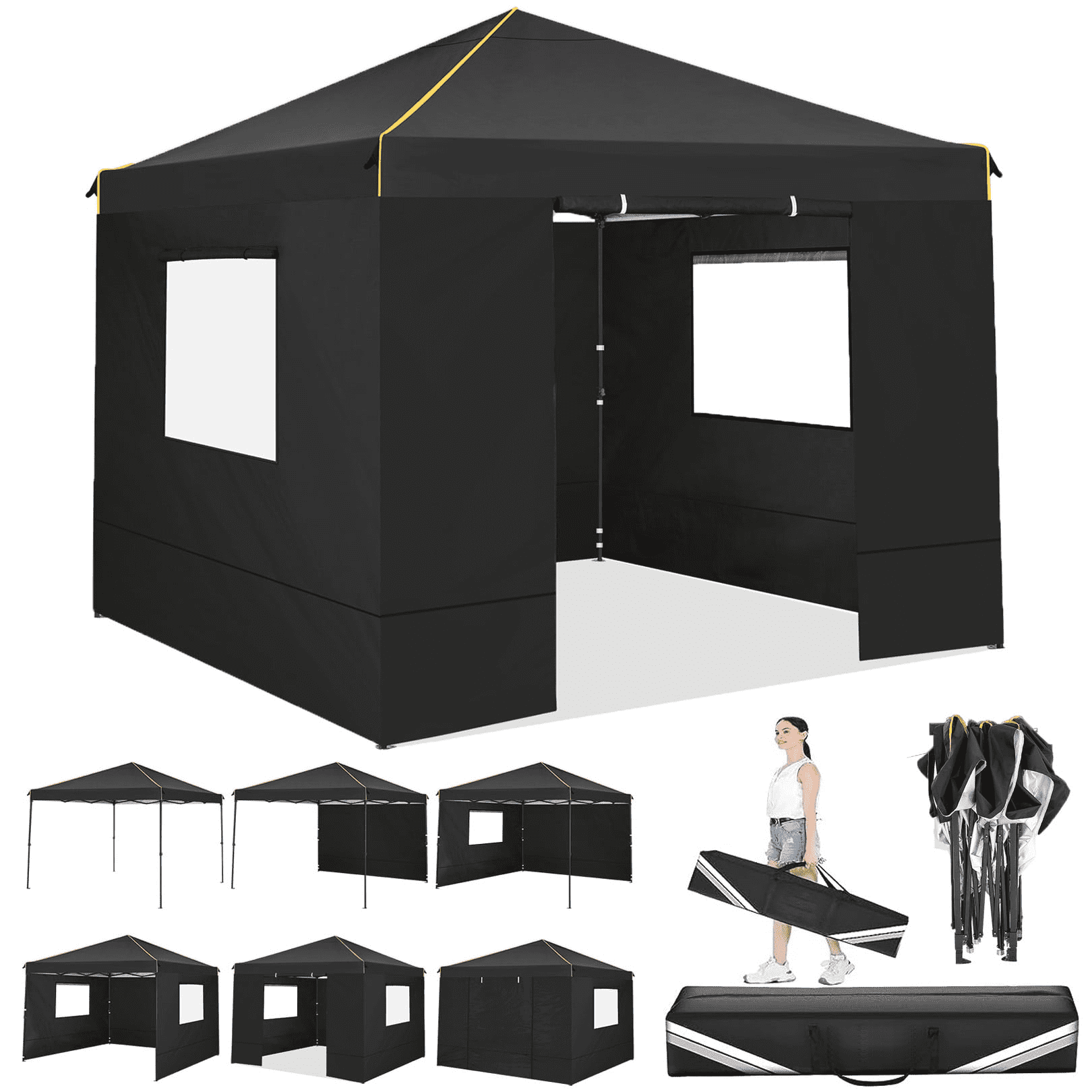 COBIZI 10X10 Pop Up Canopy Tent for Party EZ Outdoor Canopy Portable Commercial Instant Canopy Shelter Tent Waterproof Gazebo Heavy Duty Canopy with 4 Sidewalls Carry Bag,Black