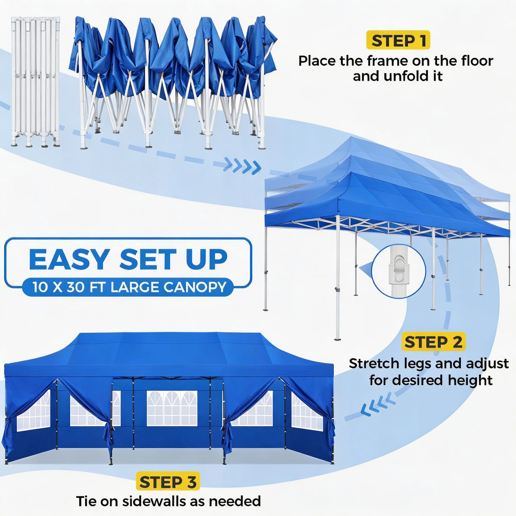 SANOPY Heavy Duty 10'x 30' Pop up Canopy, Commercial Canopy, Waterproof Outdoor Party Tent, Instant Wedding Canopy with 8 Removable Sidewalls, Carrying Bag