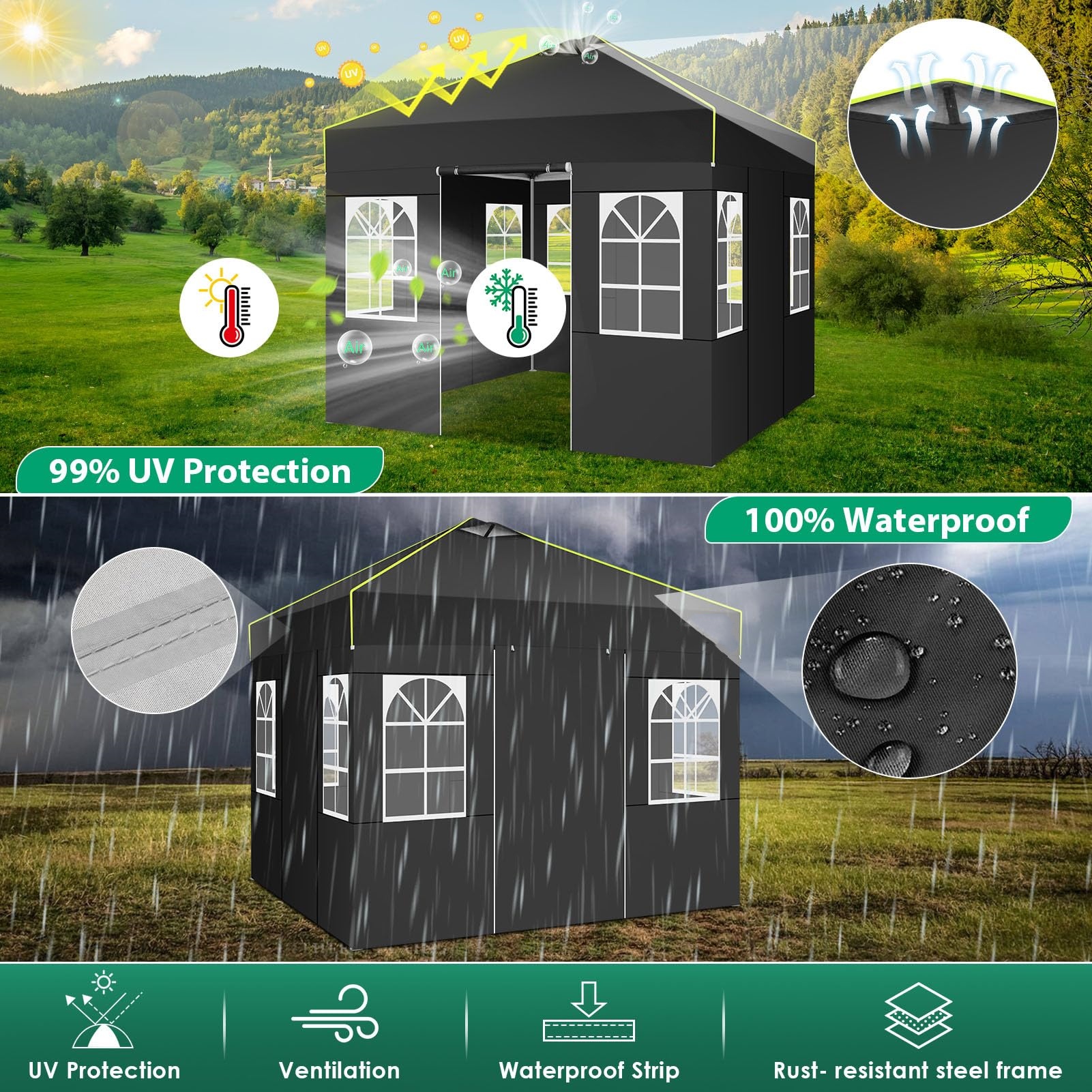 thumbnail image 5 of SANOPY 10' x 10' Outdoor Canopy Party Tent EZ Pop Up Canopy Commercial Instant Canopies Gazebo with Air Vent, 8 Stakes & 4 Ropes & 4 Sandbags for Beach Wedding Picnics Camping, 5 of 13