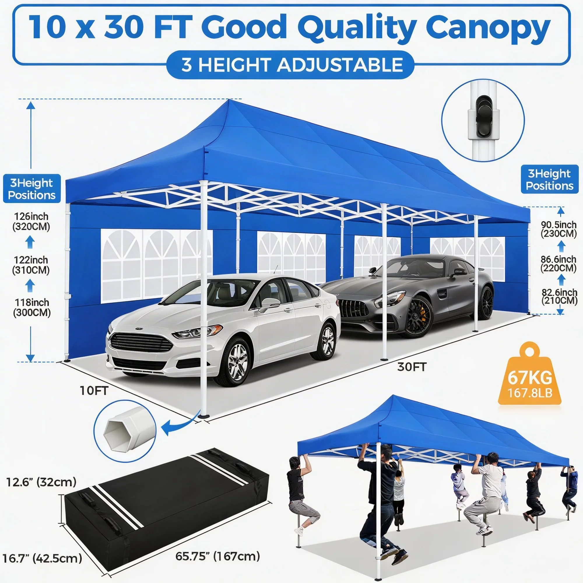 SANOPY Heavy Duty 10'x 30' Pop up Canopy, Commercial Canopy, Waterproof Outdoor Party Tent, Instant Wedding Canopy with 8 Removable Sidewalls, Carrying Bag