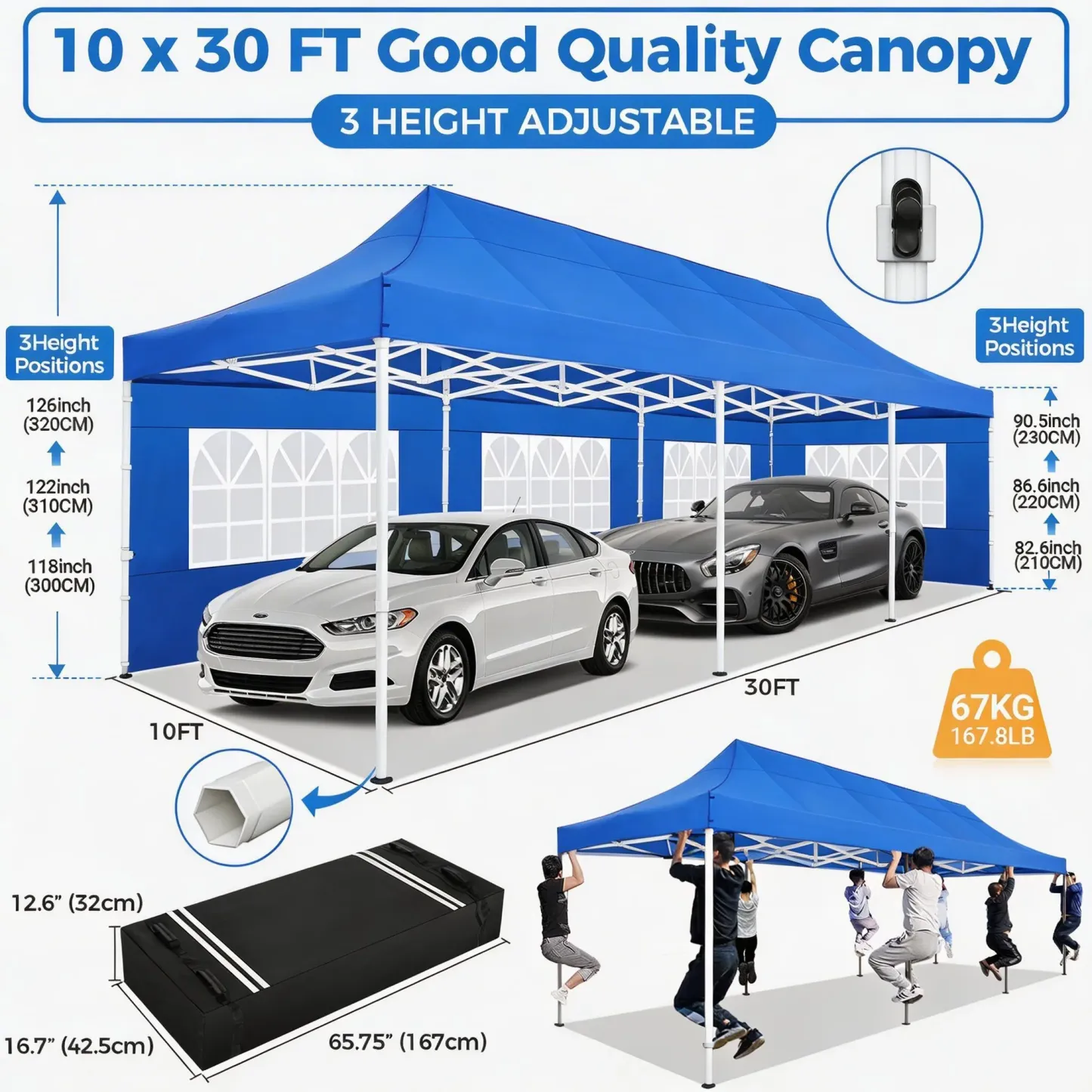 SANOPY Heavy Duty 10'x 30' Pop up Canopy, Commercial Canopy, Waterproof Outdoor Party Tent, Instant Wedding Canopy with 8 Removable Sidewalls, Carrying Bag