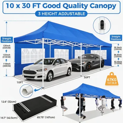 SANOPY Heavy Duty 10'x 30' Pop up Canopy, Commercial Canopy, Waterproof Outdoor Party Tent, Instant Wedding Canopy with 8 Removable Sidewalls, Carrying Bag