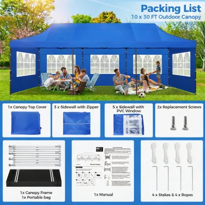 SANOPY Heavy Duty 10'x 30' Pop up Canopy, Commercial Canopy, Waterproof Outdoor Party Tent, Instant Wedding Canopy with 8 Removable Sidewalls, Carrying Bag