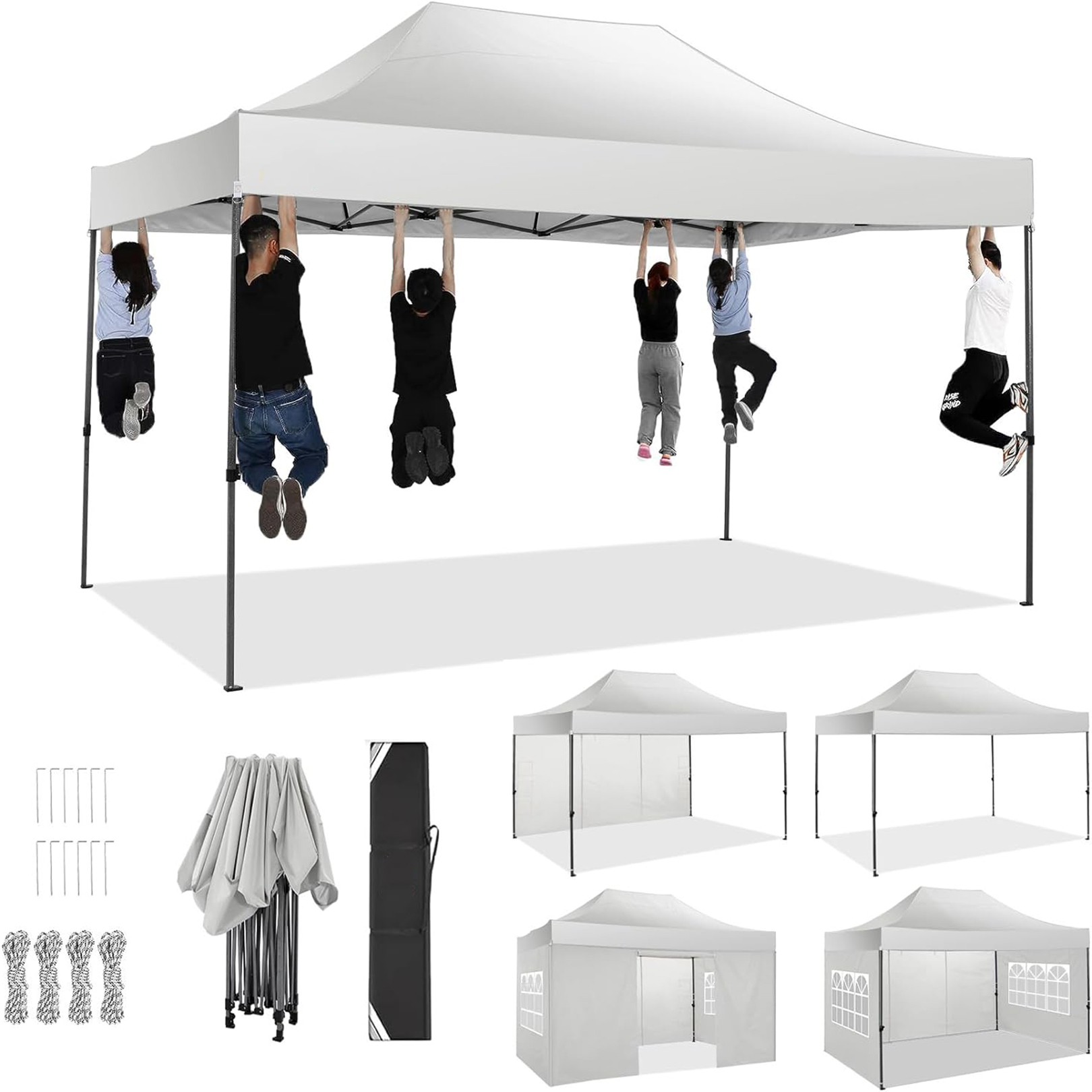 COBIZI 10x15 Pop up Canopy Heavy Duty Party Tent with 4 Sidewalls,Outdoor Waterproof Pop up Canopy Tent Event Shelter for Parties,Commercial-Series,Camping,Event,White(Frame Thickened)