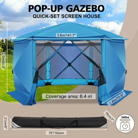 SANOPY 12'x12' Pop up Gazebo with Starry Sky Covered Gazebo 6-Sided Mosquito Netting and Sidewalls Pop up Screen Gazebo Tent Camping Gazebo Instant Shelter for Deck and Lawns