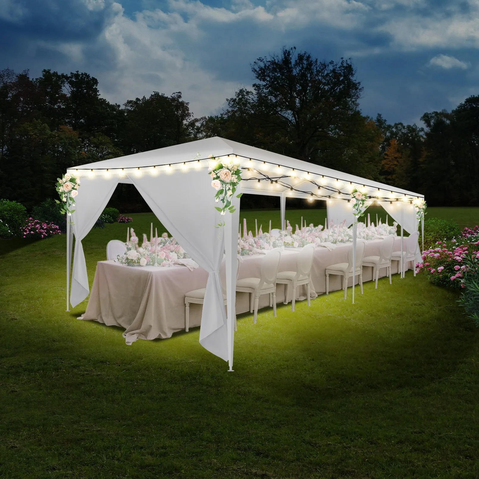 SANOPY Party Tent 10x30 Canopy with 8 Removable Sidewalls, Outdoor Waterproof Shade Canopy Tent for Weddings and Events, White