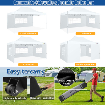 SANOPY 10x15 Pop Up Canopy Tent Heavy Duty with 4 Sidewalls Tents for Parties Outdoor Canopy Event Tent Wedding with Roller Bag, UV 50+ & Upgraded No Water, Thick Hexagonal Legs, White