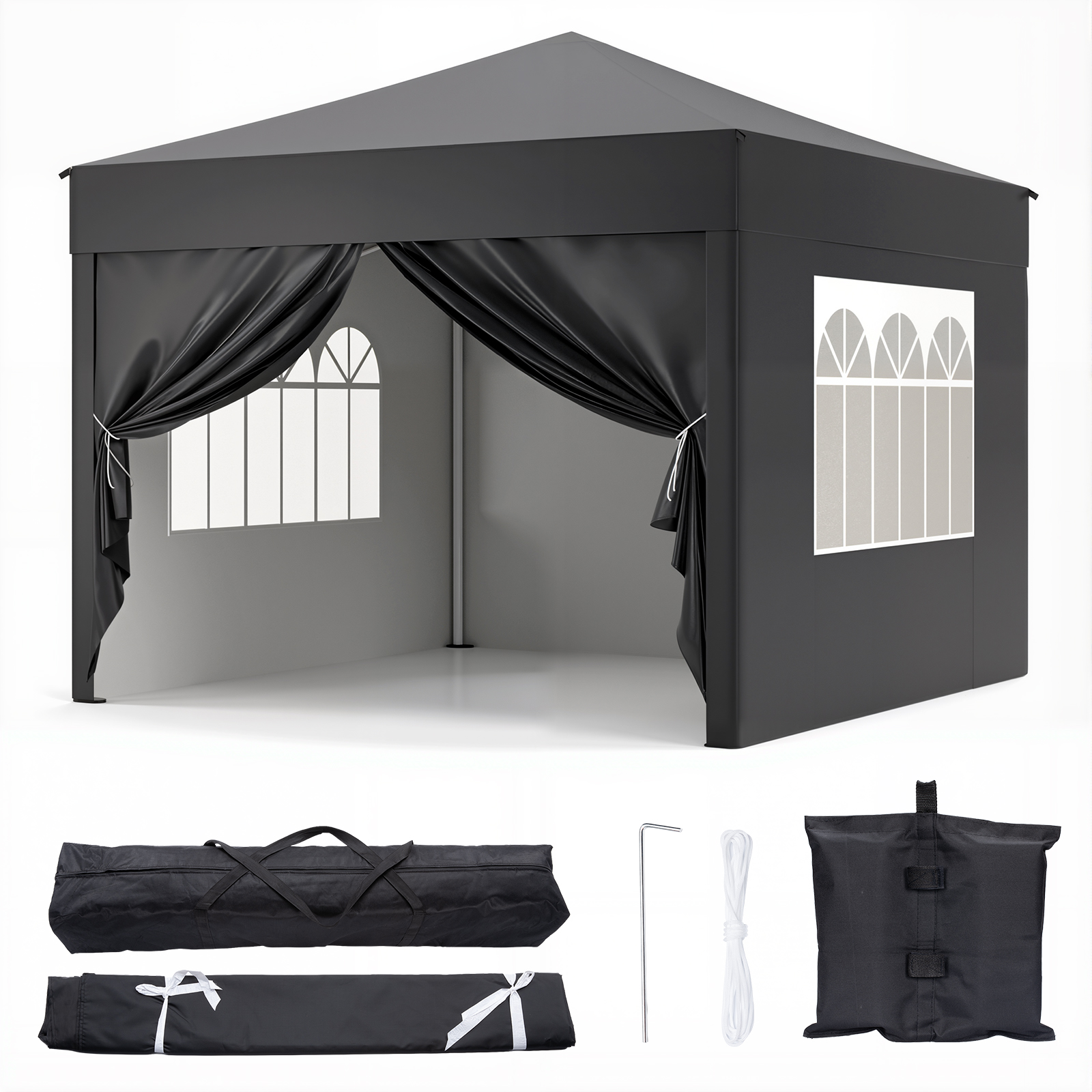 Vebreda Canopy Party Tent for Outside, 10' x 10' Outdoor Party Wedding Tent, Black