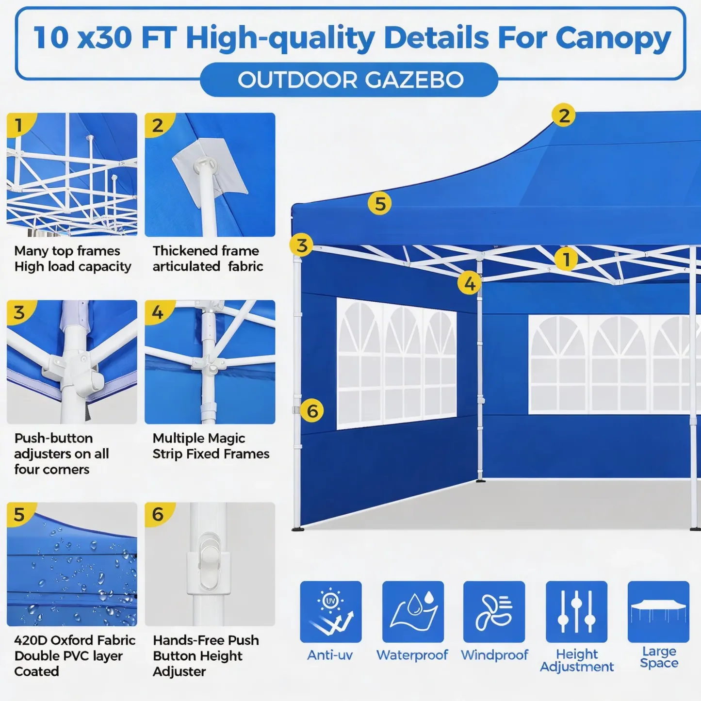 SANOPY Heavy Duty 10'x 30' Pop up Canopy, Commercial Canopy, Waterproof Outdoor Party Tent, Instant Wedding Canopy with 8 Removable Sidewalls, Carrying Bag