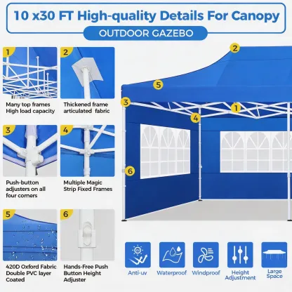 SANOPY Heavy Duty 10'x 30' Pop up Canopy, Commercial Canopy, Waterproof Outdoor Party Tent, Instant Wedding Canopy with 8 Removable Sidewalls, Carrying Bag