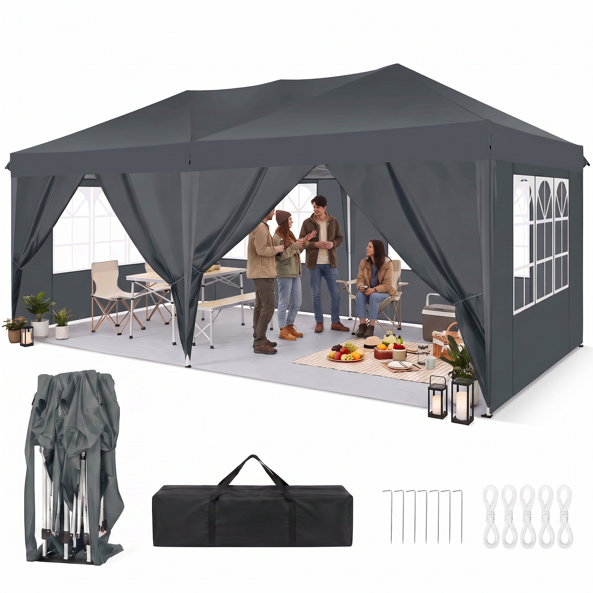 SANOPY 10' x 20' EZ Pop Up Canopy Tent Party Tent Outdoor Event Instant Tent Gazebo with 6 Removable Sidewalls and Carry Bag