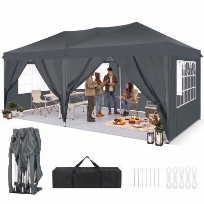 SANOPY 10' x 20' EZ Pop Up Canopy Tent Party Tent Outdoor Event Instant Tent Gazebo with 6 Removable Sidewalls and Carry Bag