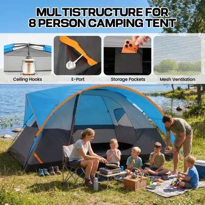 SANOPY 8-10 Person Instant Camping Tent with Removable Rainfly, Auto Setup Pop Up Tent for Family Outdoor /Hiking/Traveling with Carry Bag, Light Blue