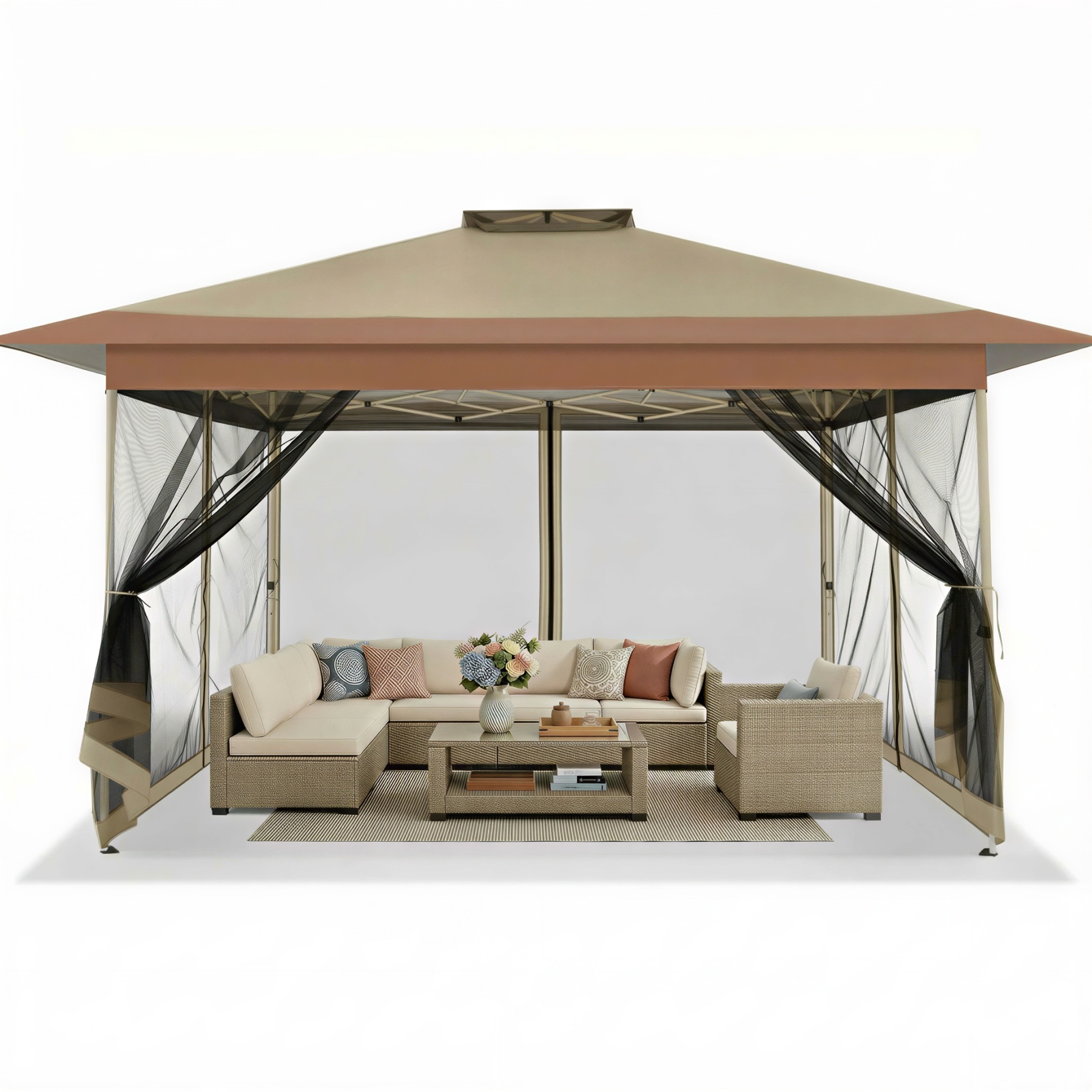 HOTEEL Pop Up Gazebo, Outdoor Patio Gazebo with Double Tier Vented Roof & Mosquito Netting, 3 Adjustable Heights Instant Canopy Tent for Backyard, Garden, Party and BBQ