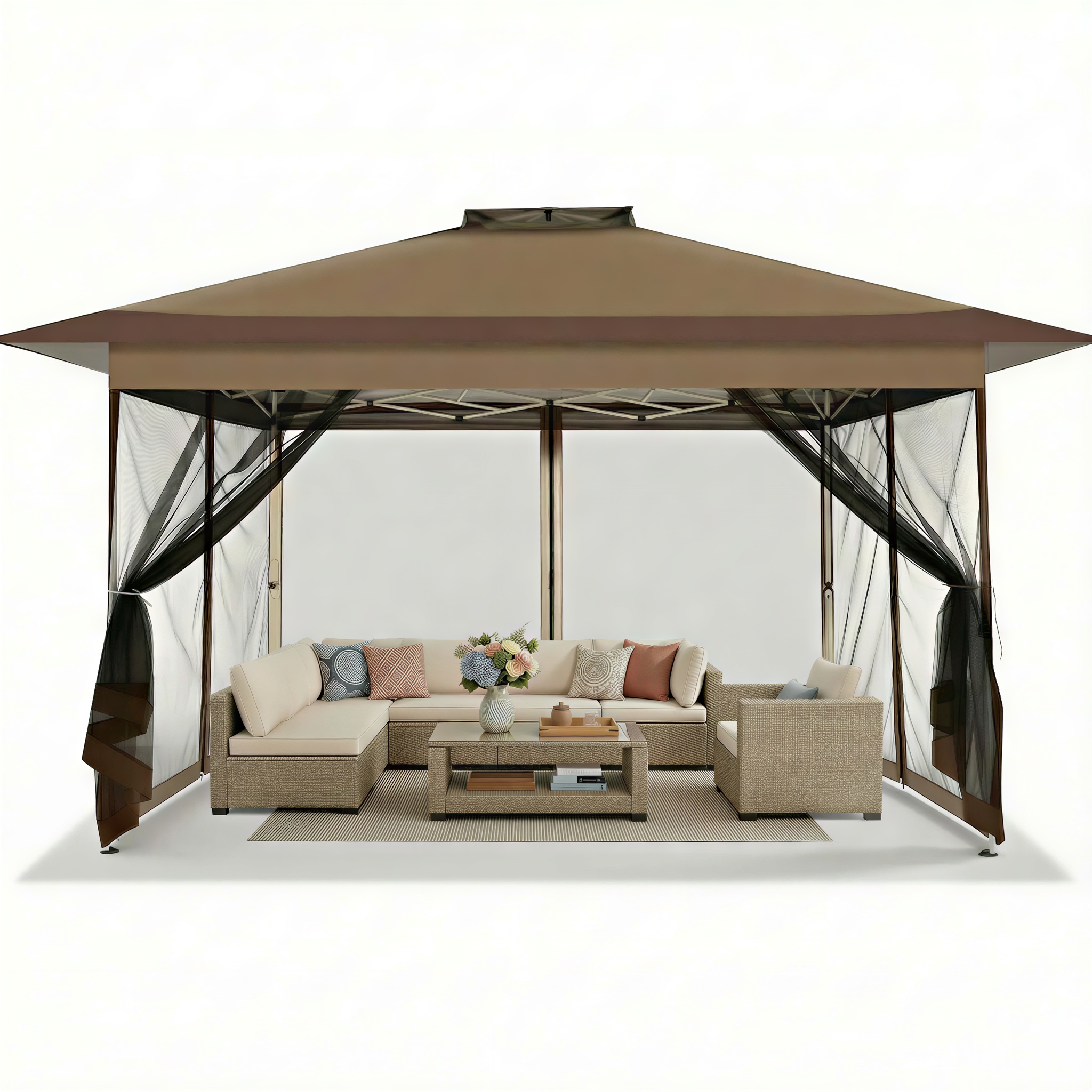 HOTEEL Pop Up Gazebo, Outdoor Patio Gazebo with Double Tier Vented Roof & Mosquito Netting, 3 Adjustable Heights Instant Canopy Tent for Backyard, Garden, Party and BBQ