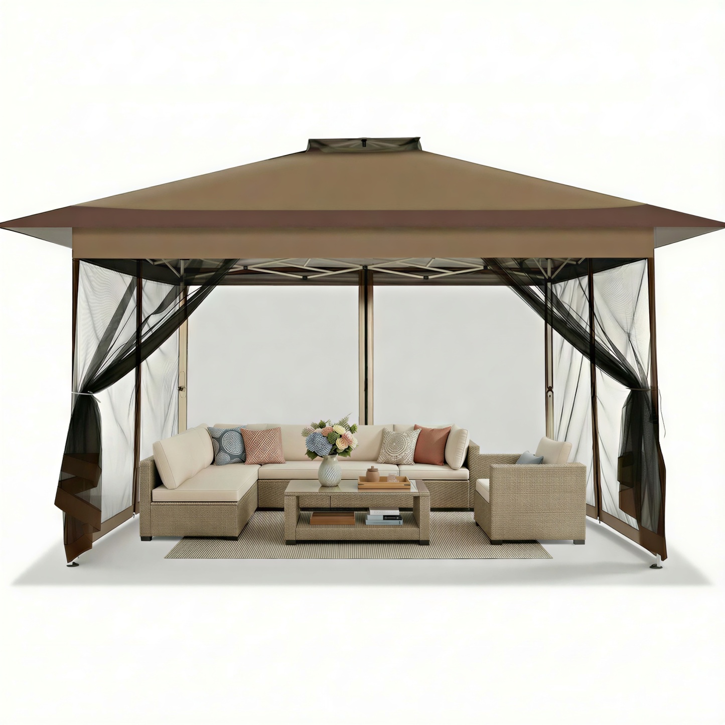 HOTEEL Pop Up Gazebo, Outdoor Patio Gazebo with Double Tier Vented Roof & Mosquito Netting, 3 Adjustable Heights Instant Canopy Tent for Backyard, Garden, Party and BBQ