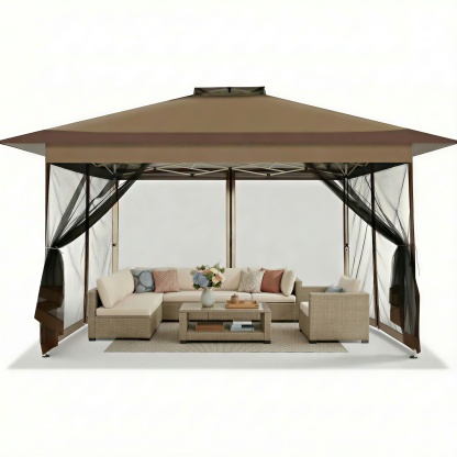 HOTEEL Pop Up Gazebo, Outdoor Patio Gazebo with Double Tier Vented Roof & Mosquito Netting, 3 Adjustable Heights Instant Canopy Tent for Backyard, Garden, Party and BBQ
