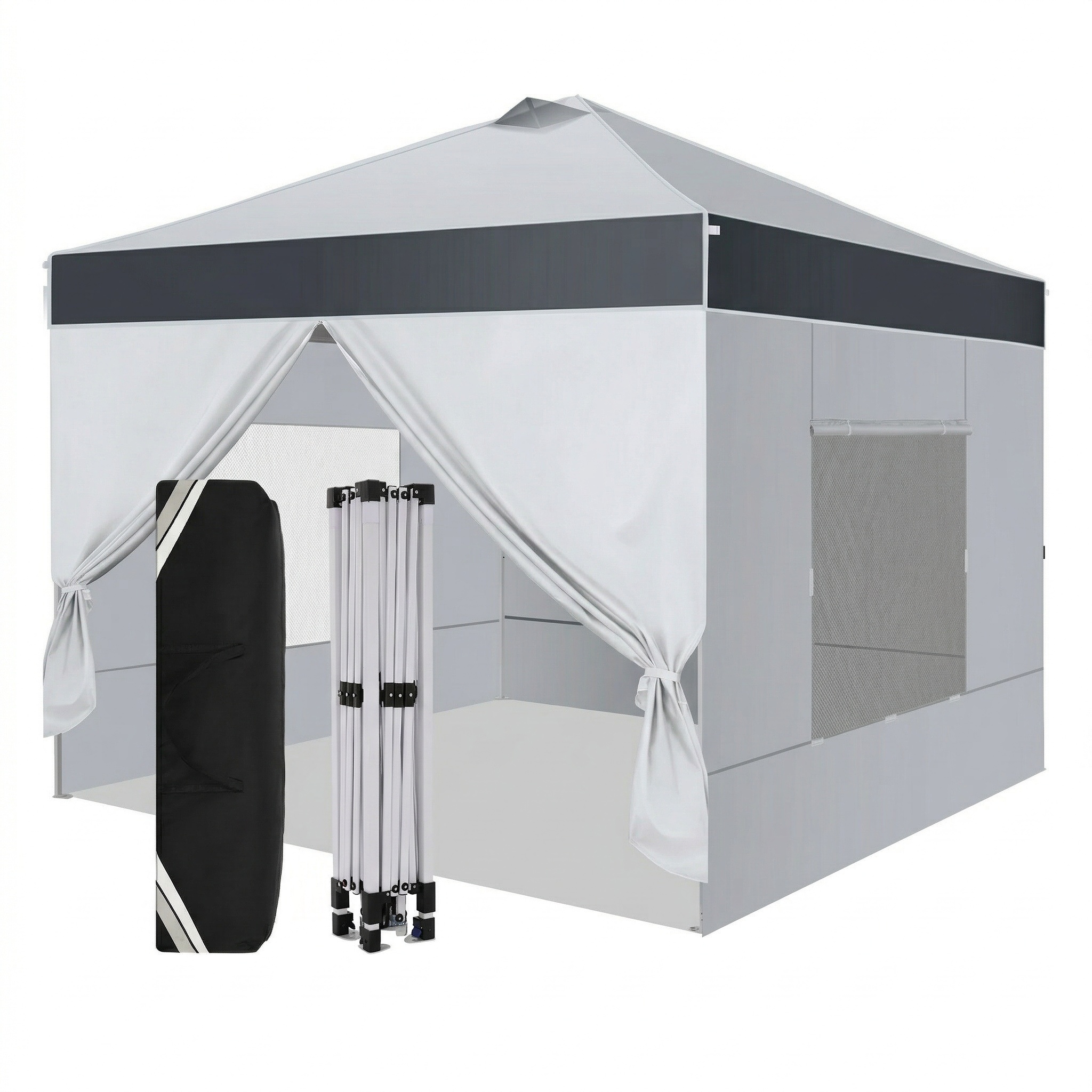 HOTEEL Canopy 10x10 Pop up Canopy Tent with 4 Sidewalls, Outdoor Pop up Gazebo for Parties Sun Shade Party Commercial Canopy with Air Vent & One Push Central Button, Dark Gray