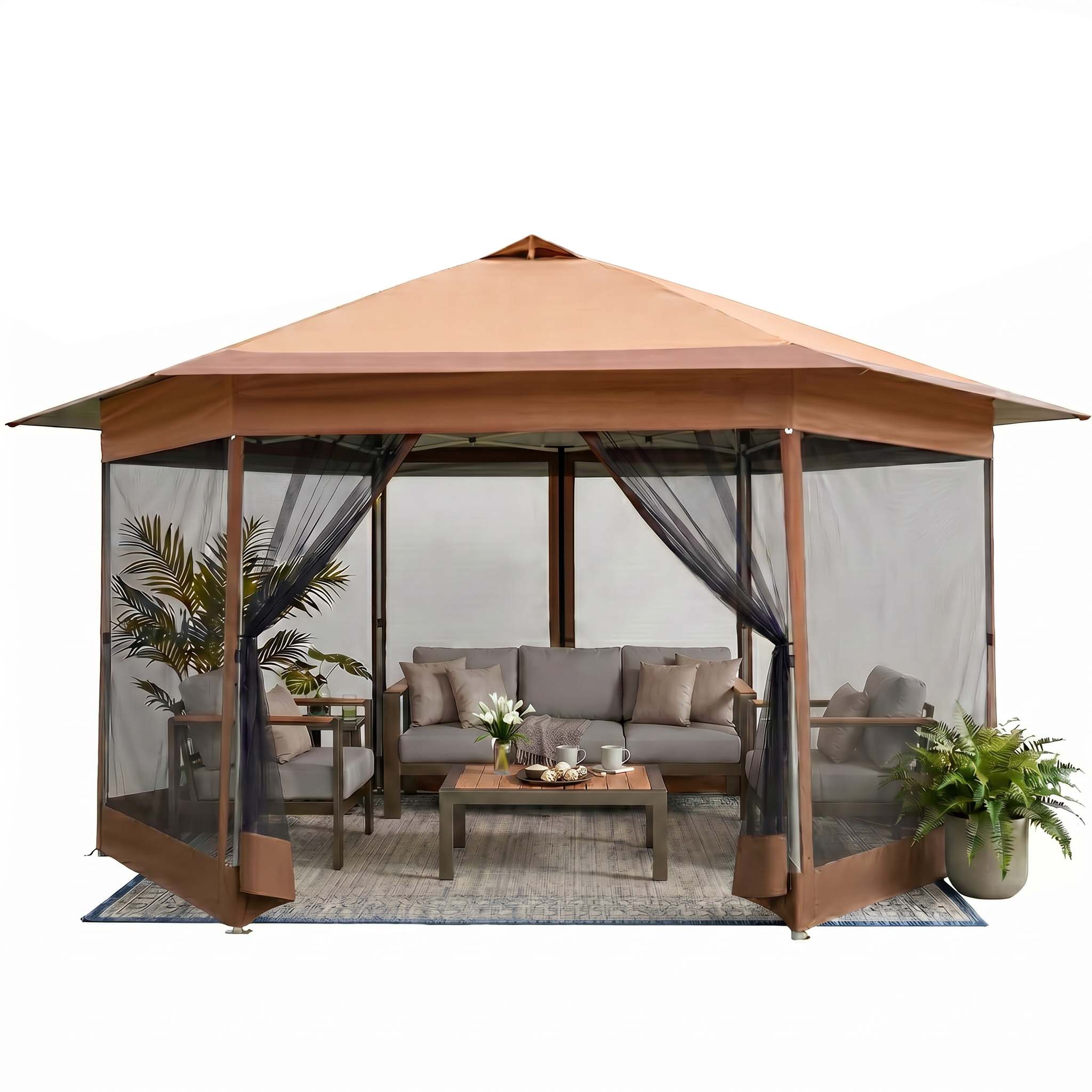 HOTEEL 16x16 Pop up Gazebo, Hexagonal Outdoor Canopy Shelter, Instant Patio Gazebo Sun Shade Canopy Tent with Netting & Adjustable Height for Lawn, Garden, Backyard & Deck