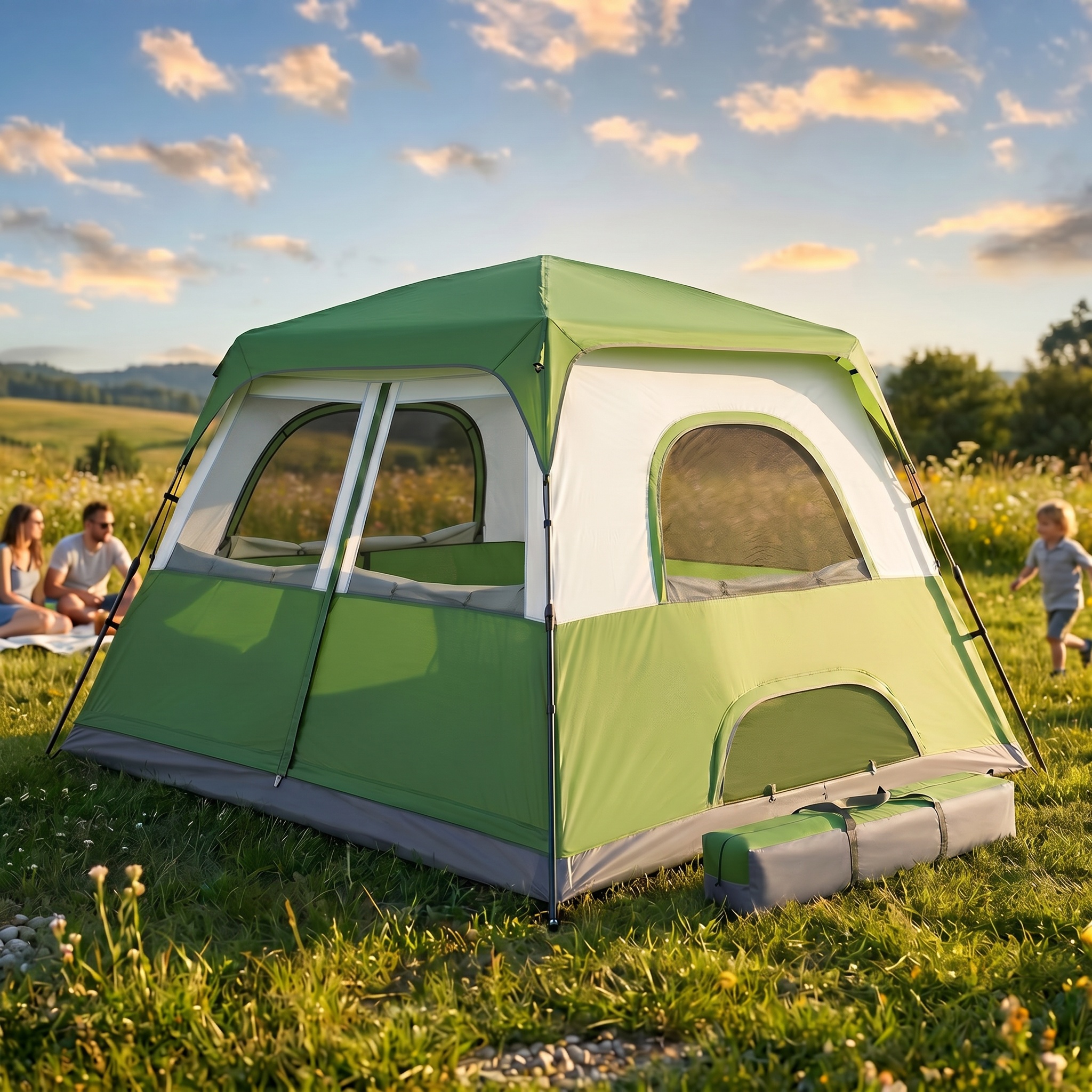 SANOPY 6-8 Person Camping Tent, Easy Instant Setup Cabin Tent with Mesh Windows, Waterproof Windproof Family Tent for Outdoor Camping Hiking, Portable with Carry Bag