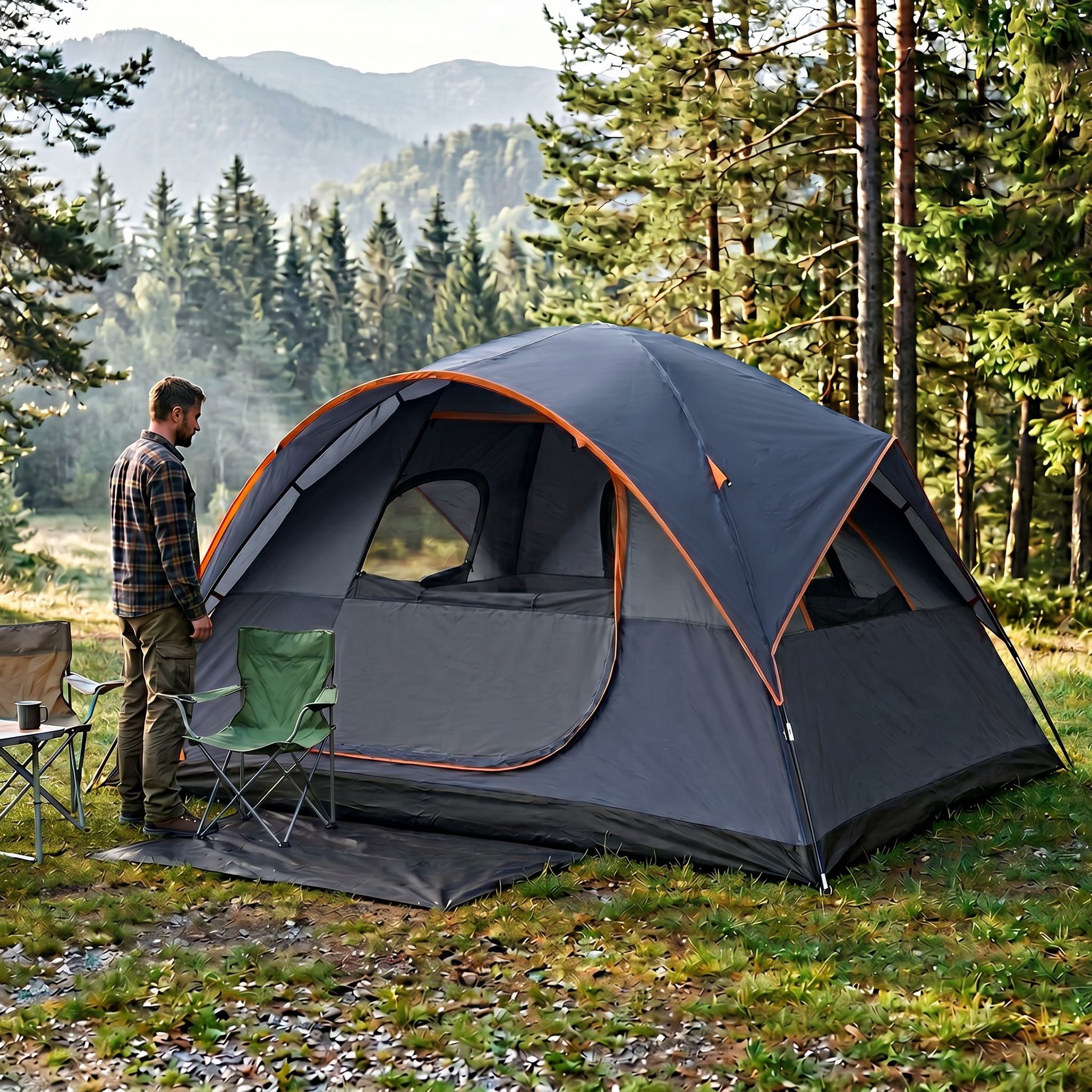 SANOPY 8-10 Person Instant Camping Tent with Removable Rainfly, Auto Setup Pop Up Tent for Family Outdoor /Hiking/Traveling with Carry Bag, Light Blue