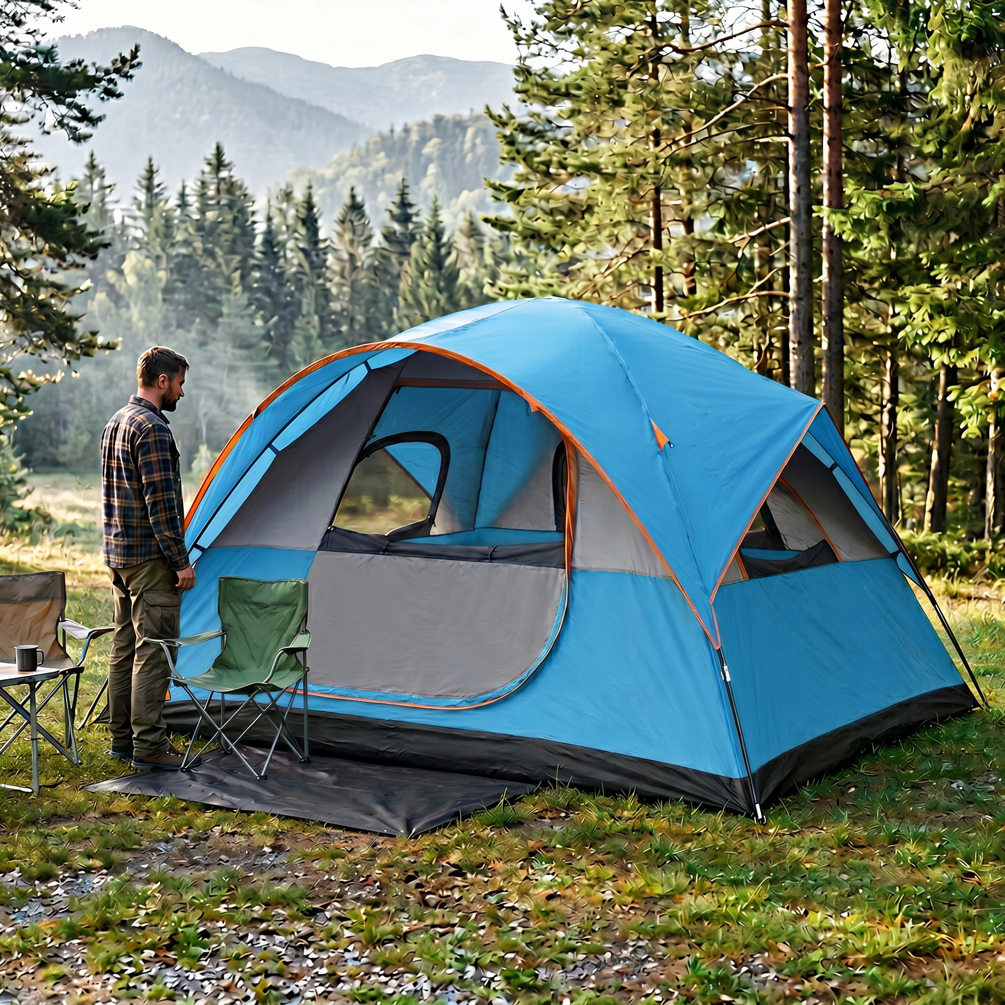 SANOPY 8-10 Person Instant Camping Tent with Removable Rainfly, Auto Setup Pop Up Tent for Family Outdoor /Hiking/Traveling with Carry Bag, Light Blue
