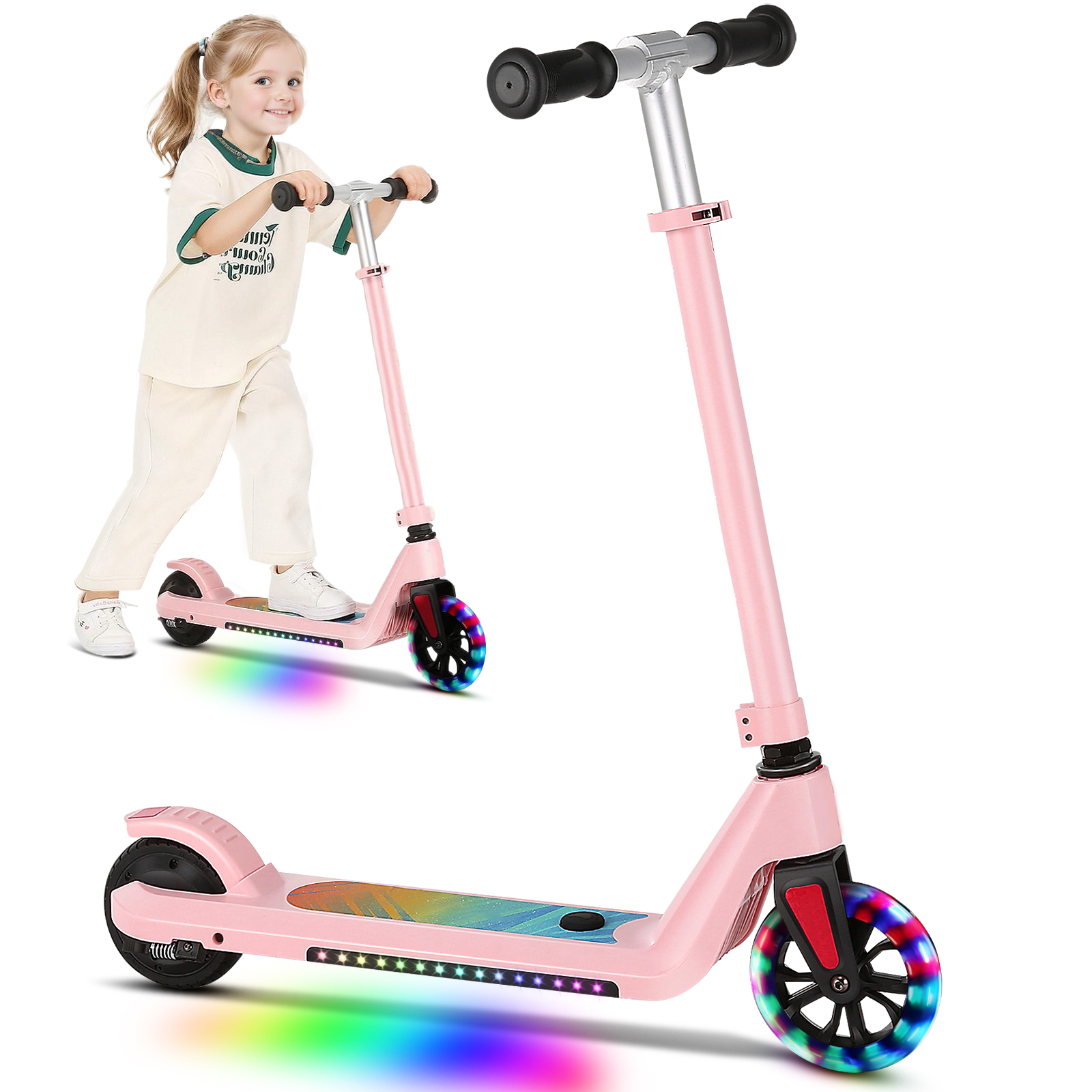 SANOPY Electric Scooter for Kids Ages 6-14 with Dynamic Lights, LED Display, 8 MPH, 80 mins Ride Time, Adjustable Handlebar Height, Lightweight Kids Electric Kick Scooter, Black