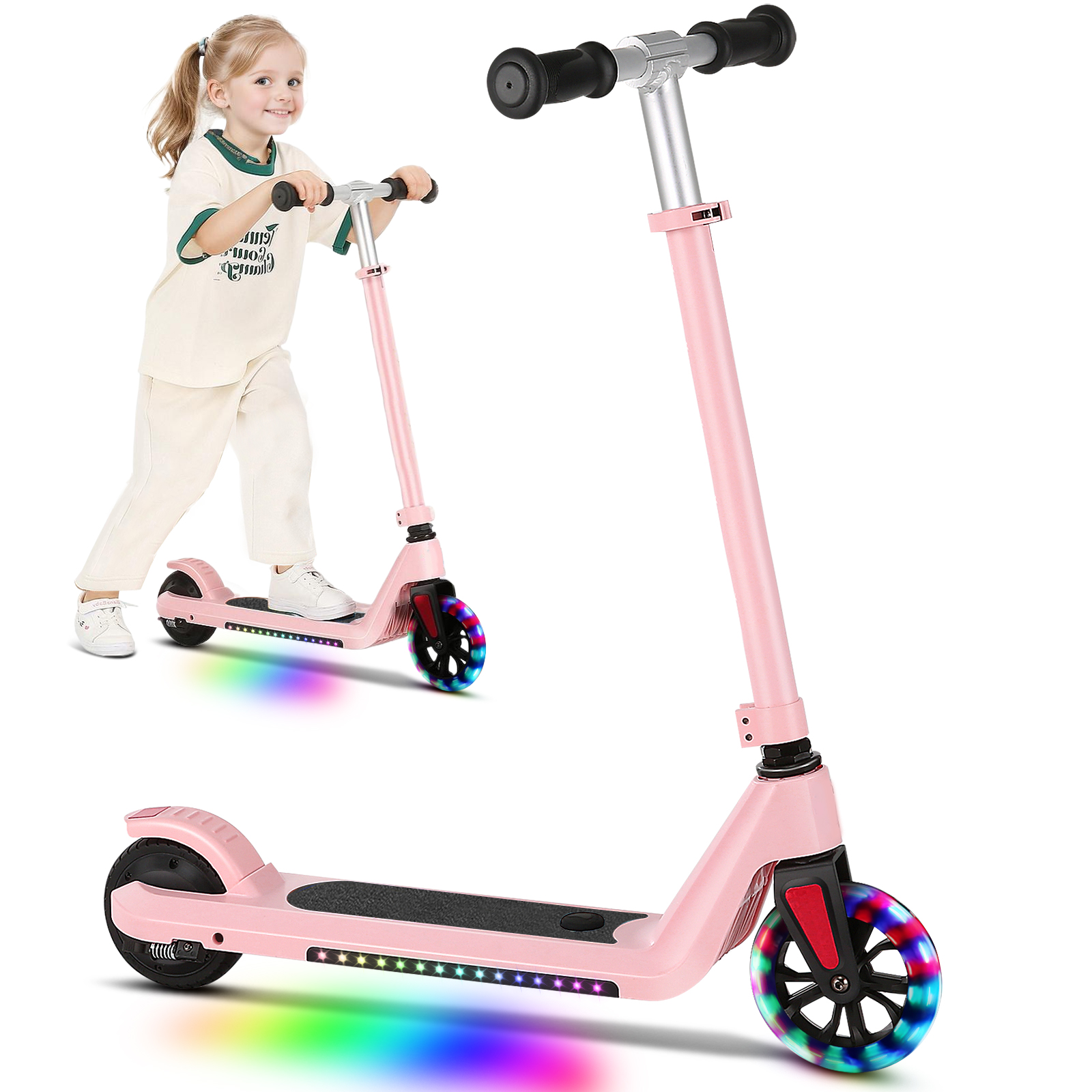 SANOPY Electric Scooter for Kids Ages 6-14 with Dynamic Lights, LED Display, 8 MPH, 80 mins Ride Time, Adjustable Handlebar Height, Lightweight Kids Electric Kick Scooter, Black