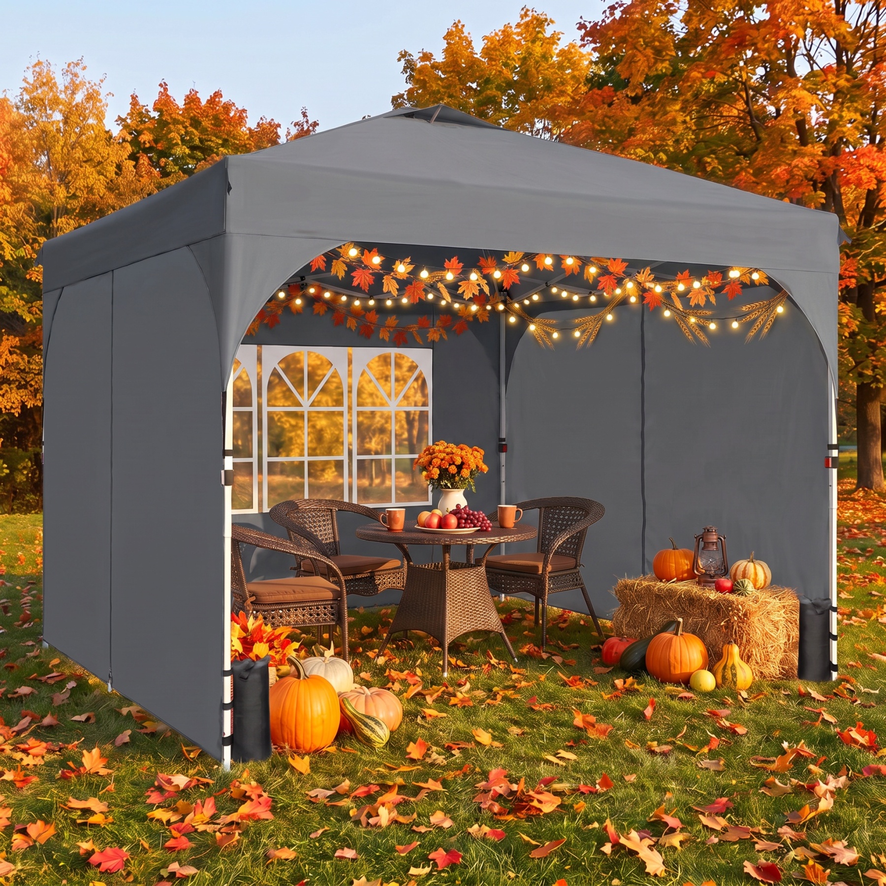 SANOPY 10'x10' Canopy Tent for Party Tent with One Push Central Button&Air Vent Instant Pop Up Canopy Tent with Sidewalls&Sandbags Ez Up Pop up Party Canopy Tent with Carry Bag, Black