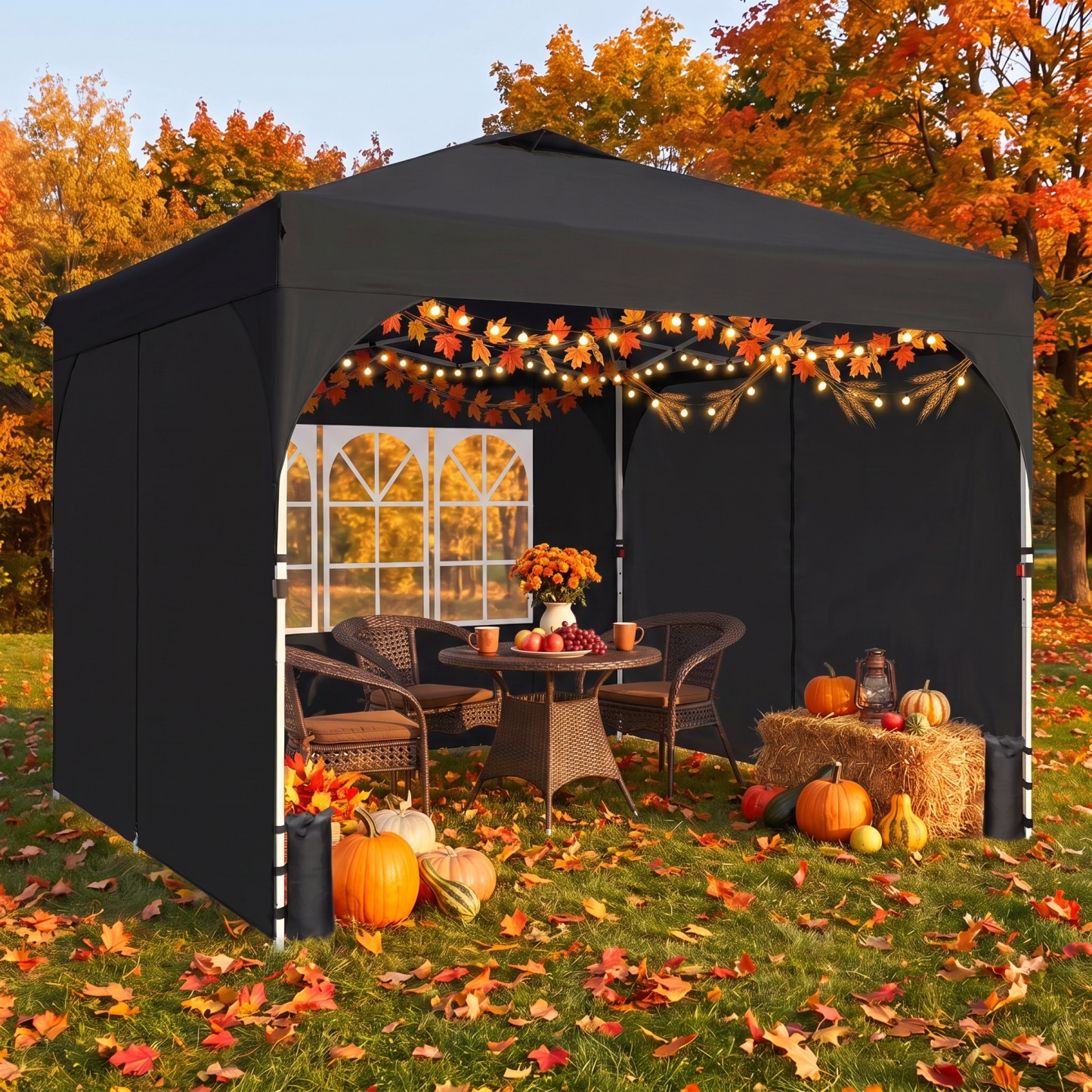 SANOPY 10'x10' Canopy Tent for Party Tent with One Push Central Button&Air Vent Instant Pop Up Canopy Tent with Sidewalls&Sandbags Ez Up Pop up Party Canopy Tent with Carry Bag, Black