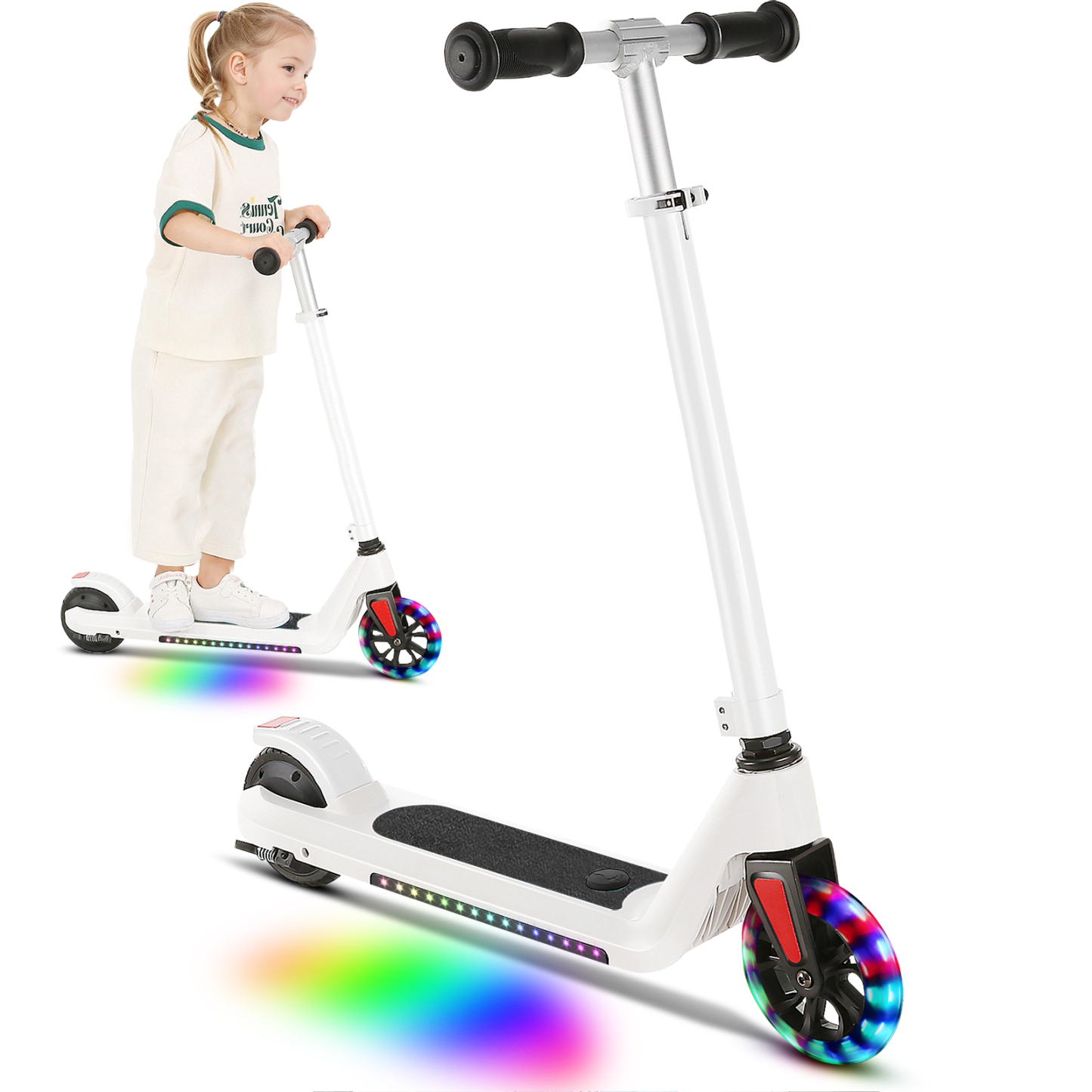 SANOPY Electric Scooter for Kids Ages 6-14 with Dynamic Lights, LED Display, 8 MPH, 80 mins Ride Time, Adjustable Handlebar Height, Lightweight Kids Electric Kick Scooter, Black