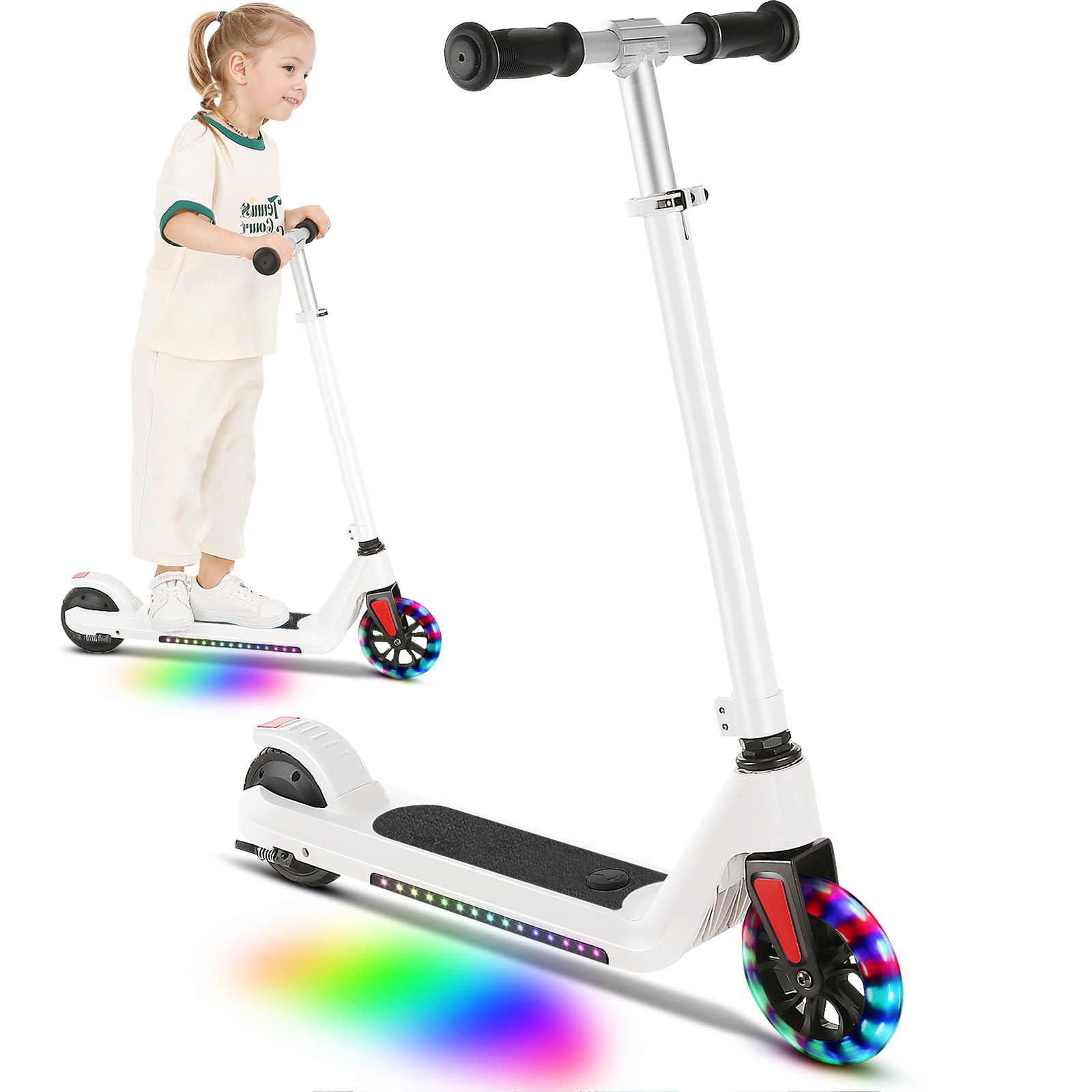 SANOPY Electric Scooter for Kids Ages 6-14 with Dynamic Lights, LED Display, 8 MPH, 80 mins Ride Time, Adjustable Handlebar Height, Lightweight Kids Electric Kick Scooter, Black
