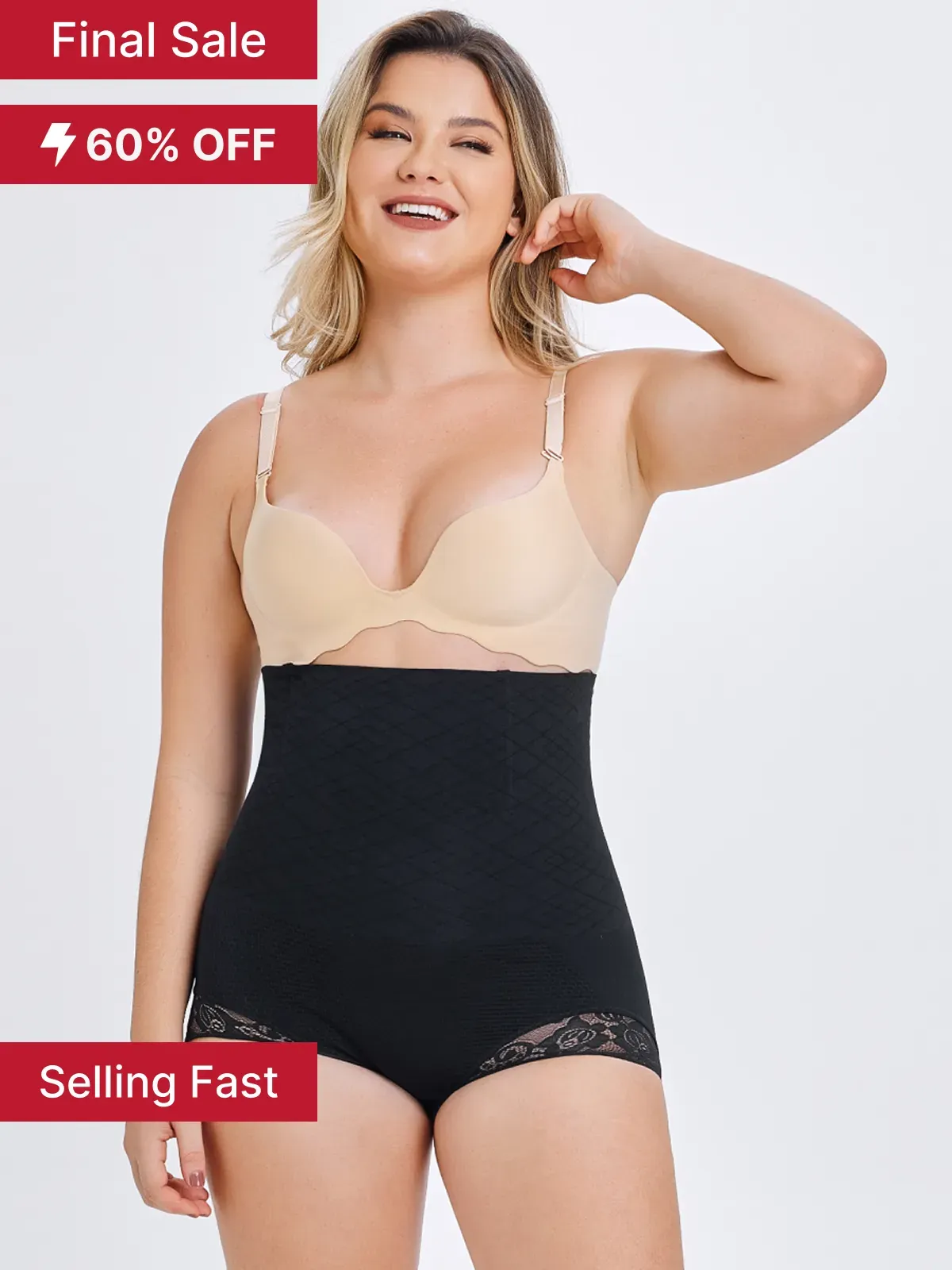 High Waist Tummy Control Seamless Lace Trimmed Control Panties