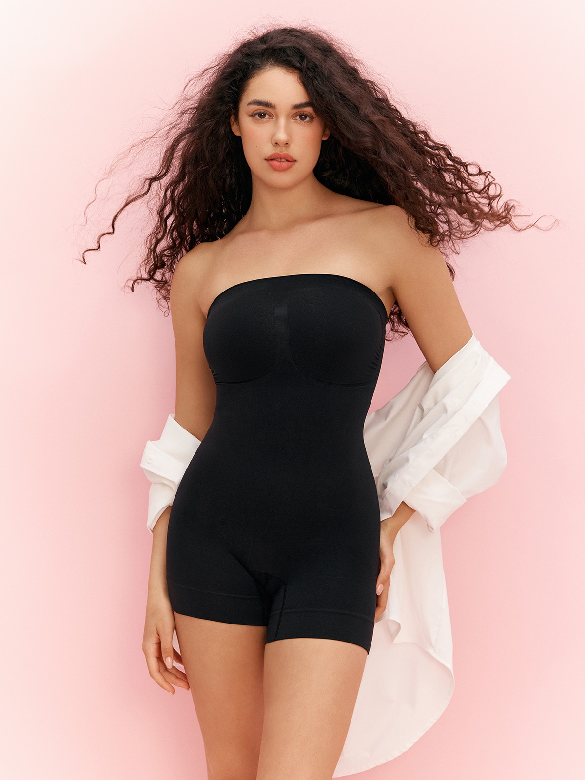 Seamless Removable Adjustable Straps Crotch Opening Shortie Bodysuit-Brabic