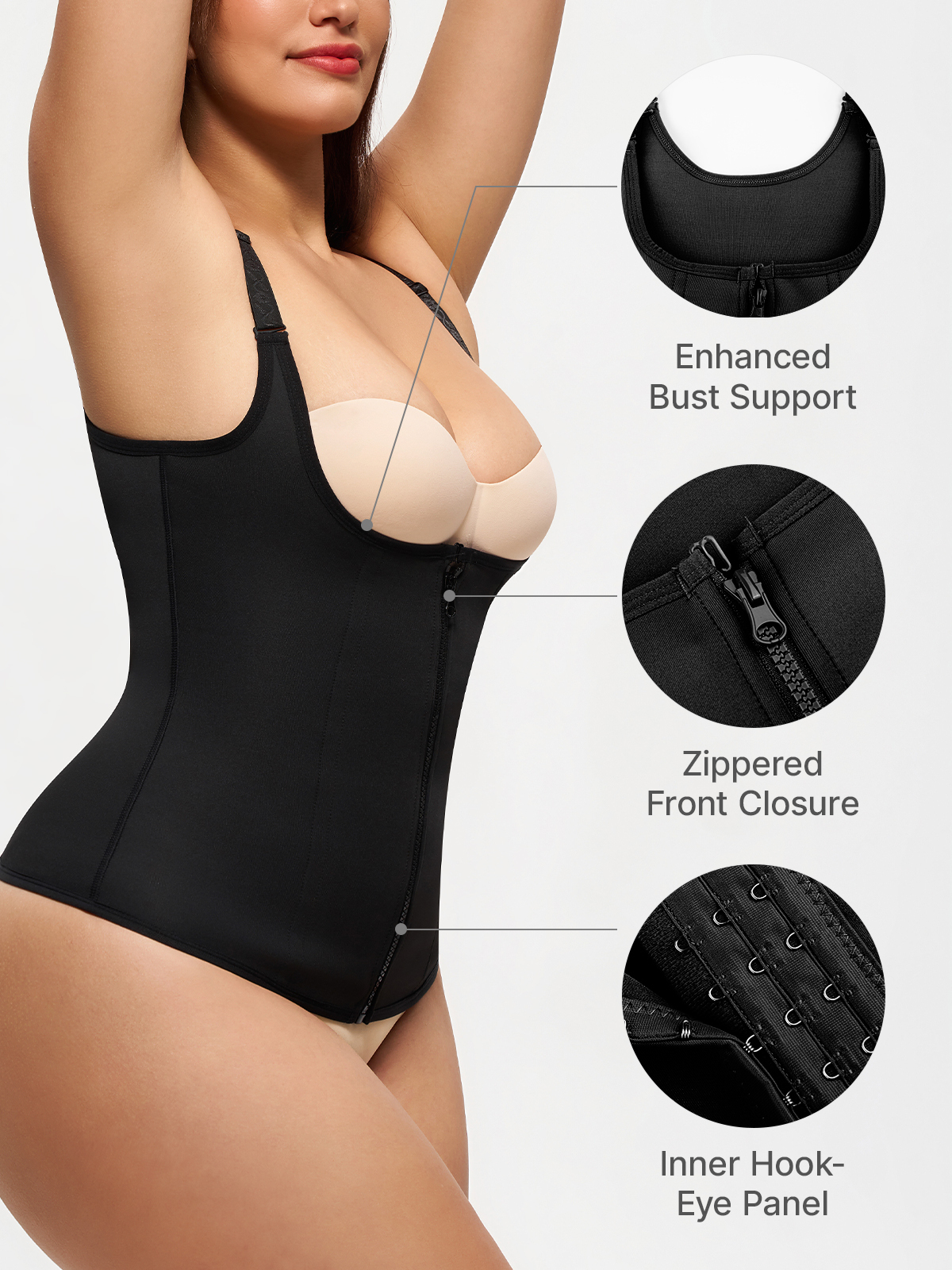 Waist Trainer Vest for Tummy Control Clip-On Zipper Workout Corset