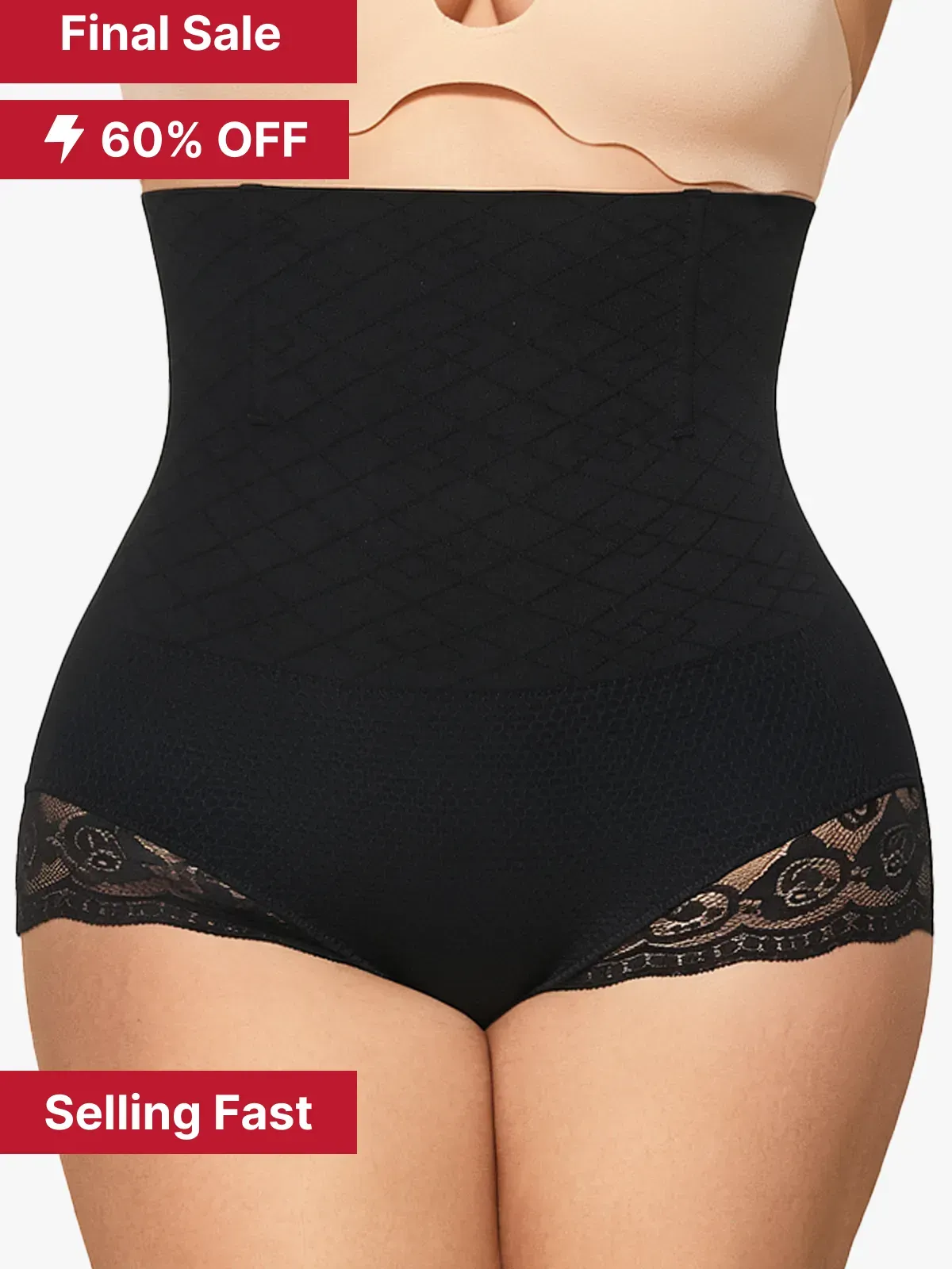 Seamless High Waist Tummy Control Lace Trimmed Control Panties
