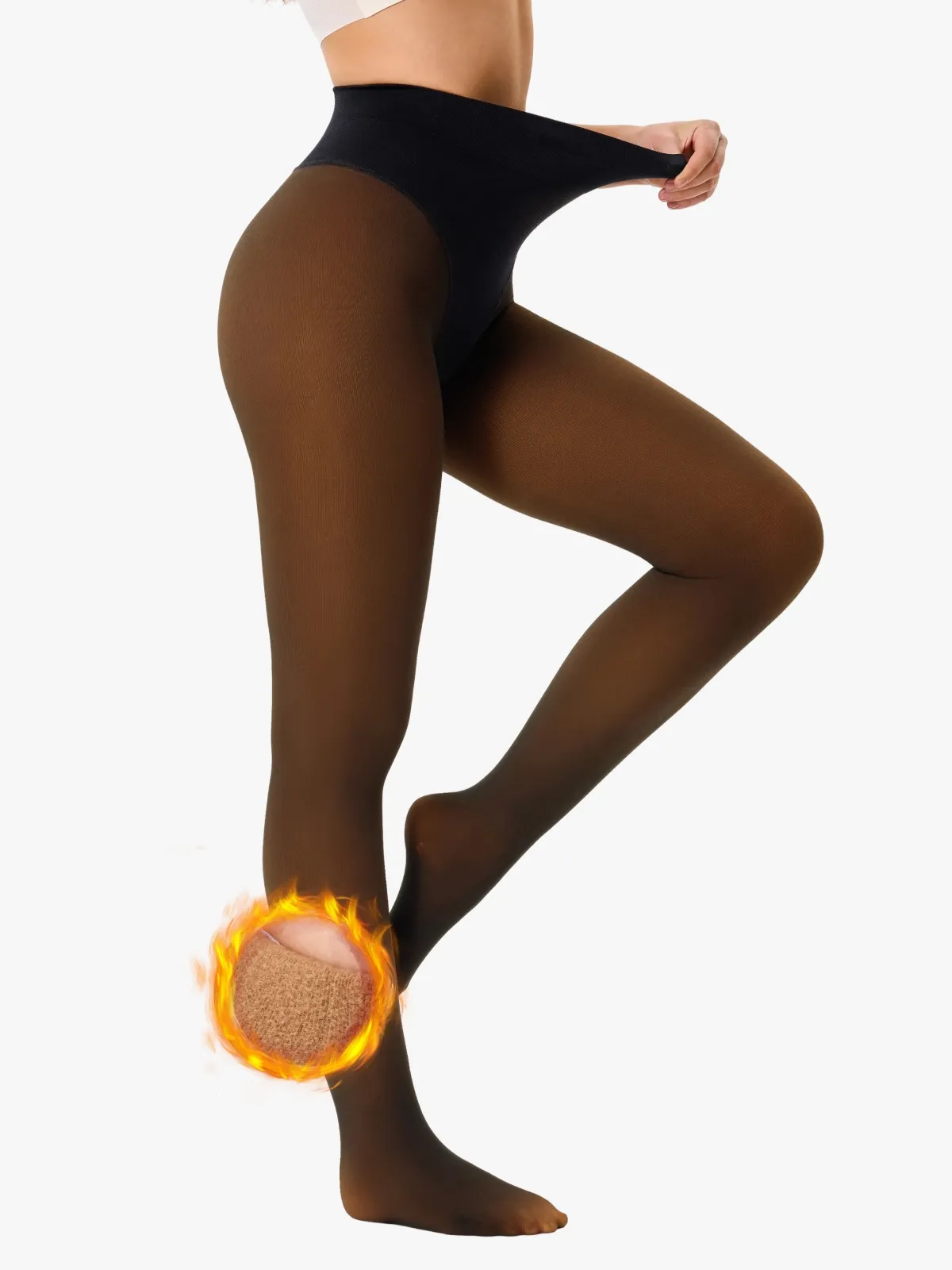 Fleece Lined Translucent Fake Sheer Thermal Footless Tights