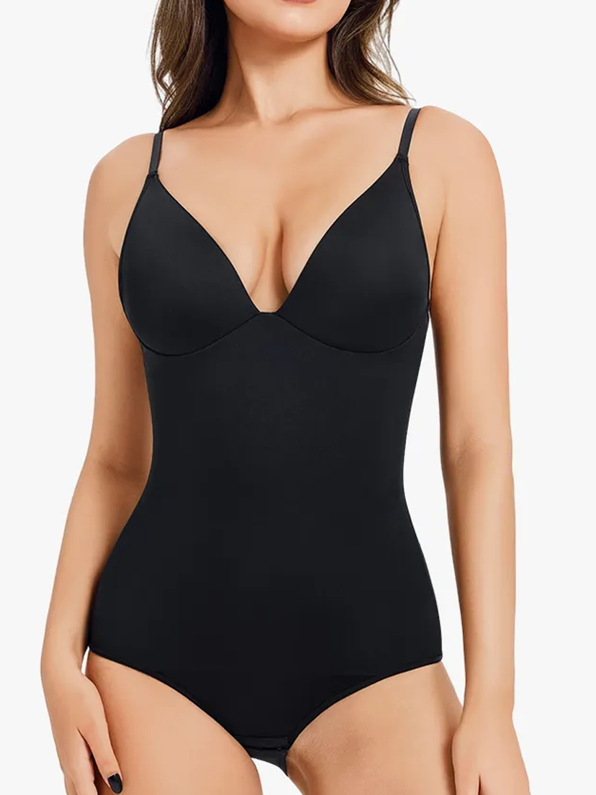 2 Piece Shapewear Bodysuit Tummy Control Slimming Deep V Neck Body Shaper With Built In Bra Bodysuits-Brabic
