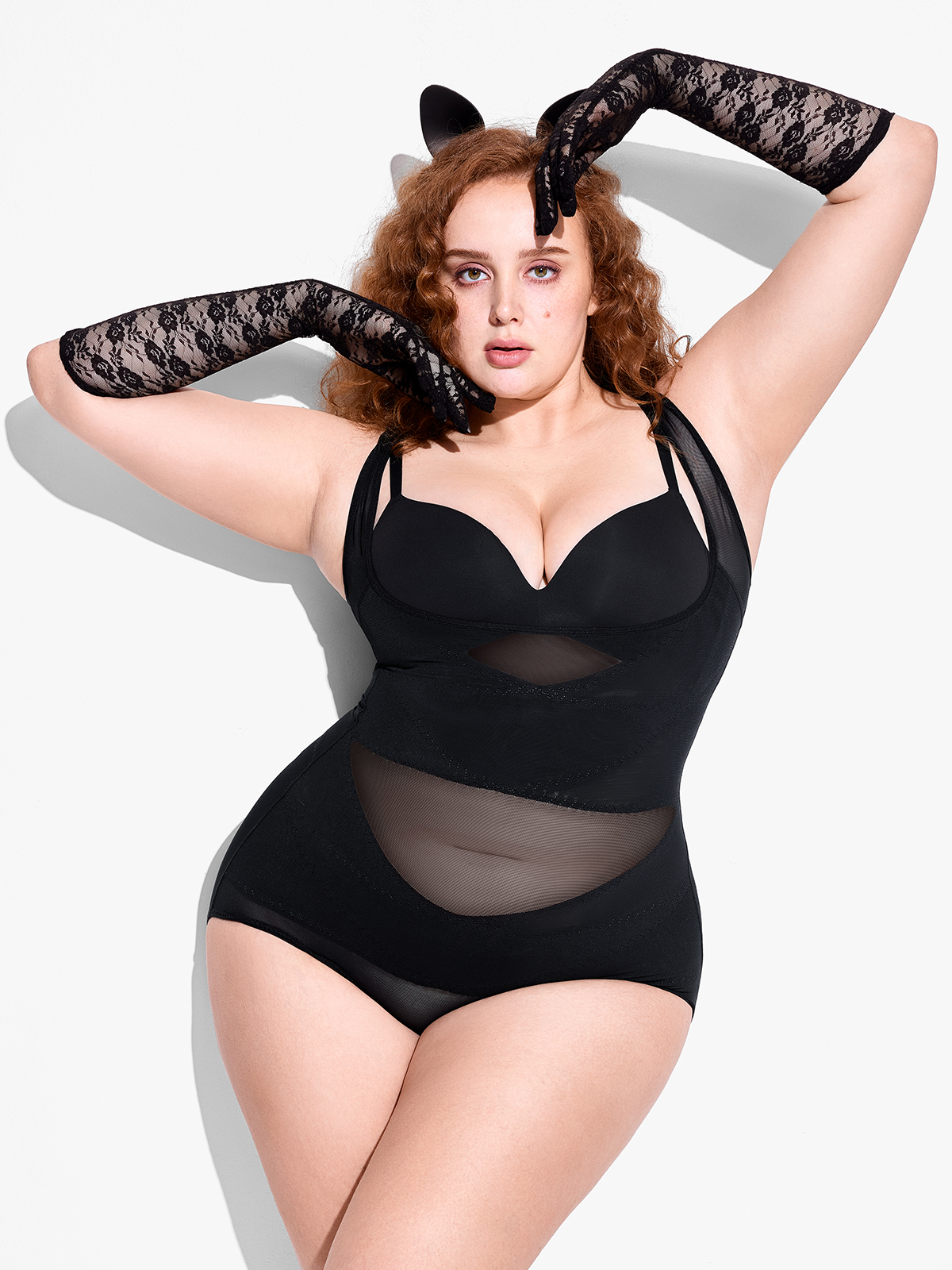 Slimming Mesh Tummy Control Bodysuit with Crotch Buckle-Brabic