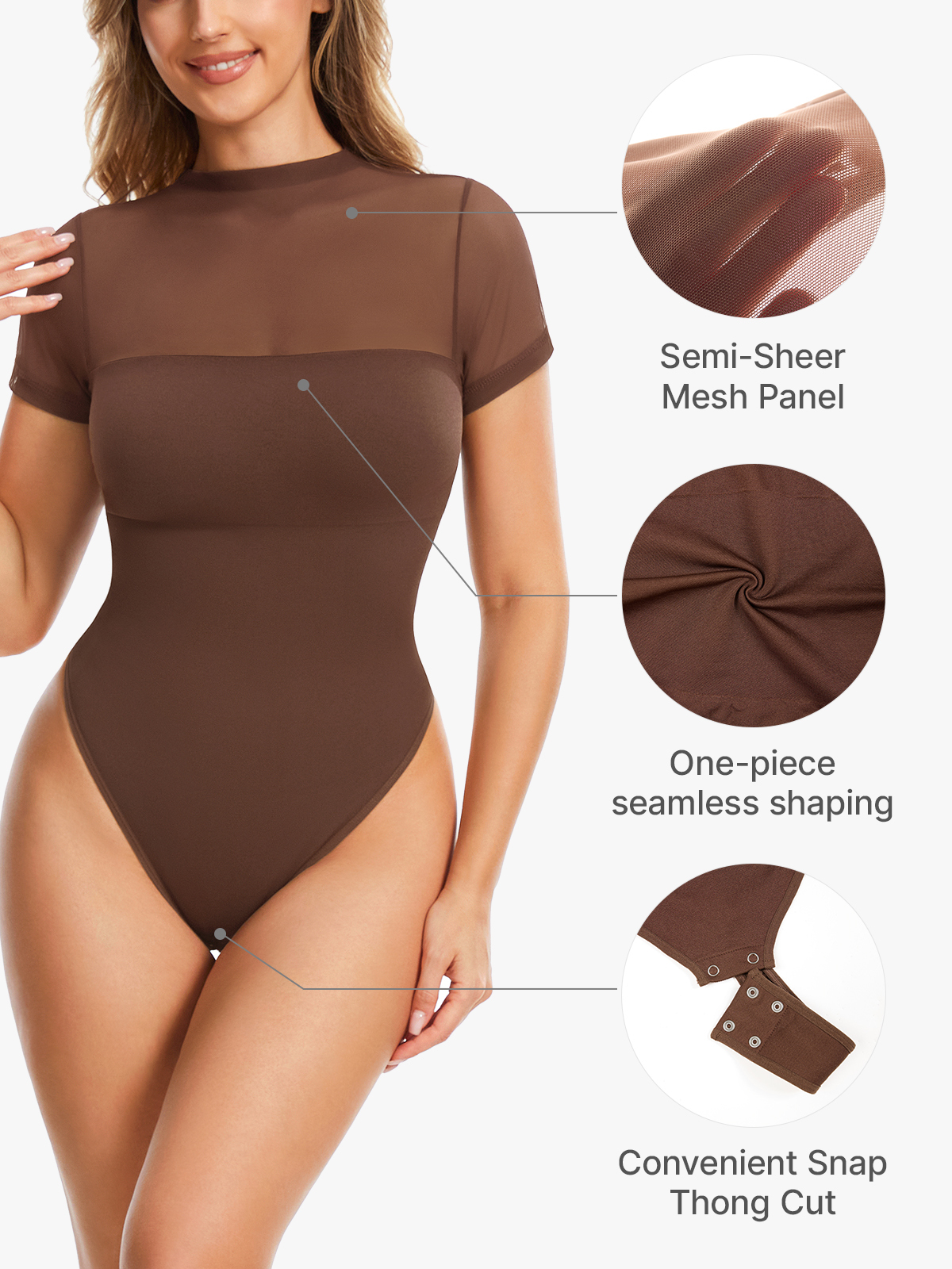 Sheer Mesh Turtleneck Thong Bodysuit