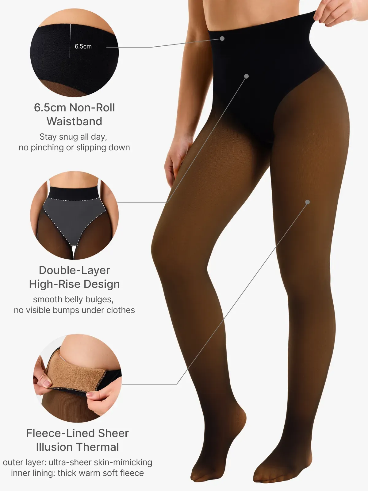 High-Waist Tummy Control Fake Sheer Thermal Tights