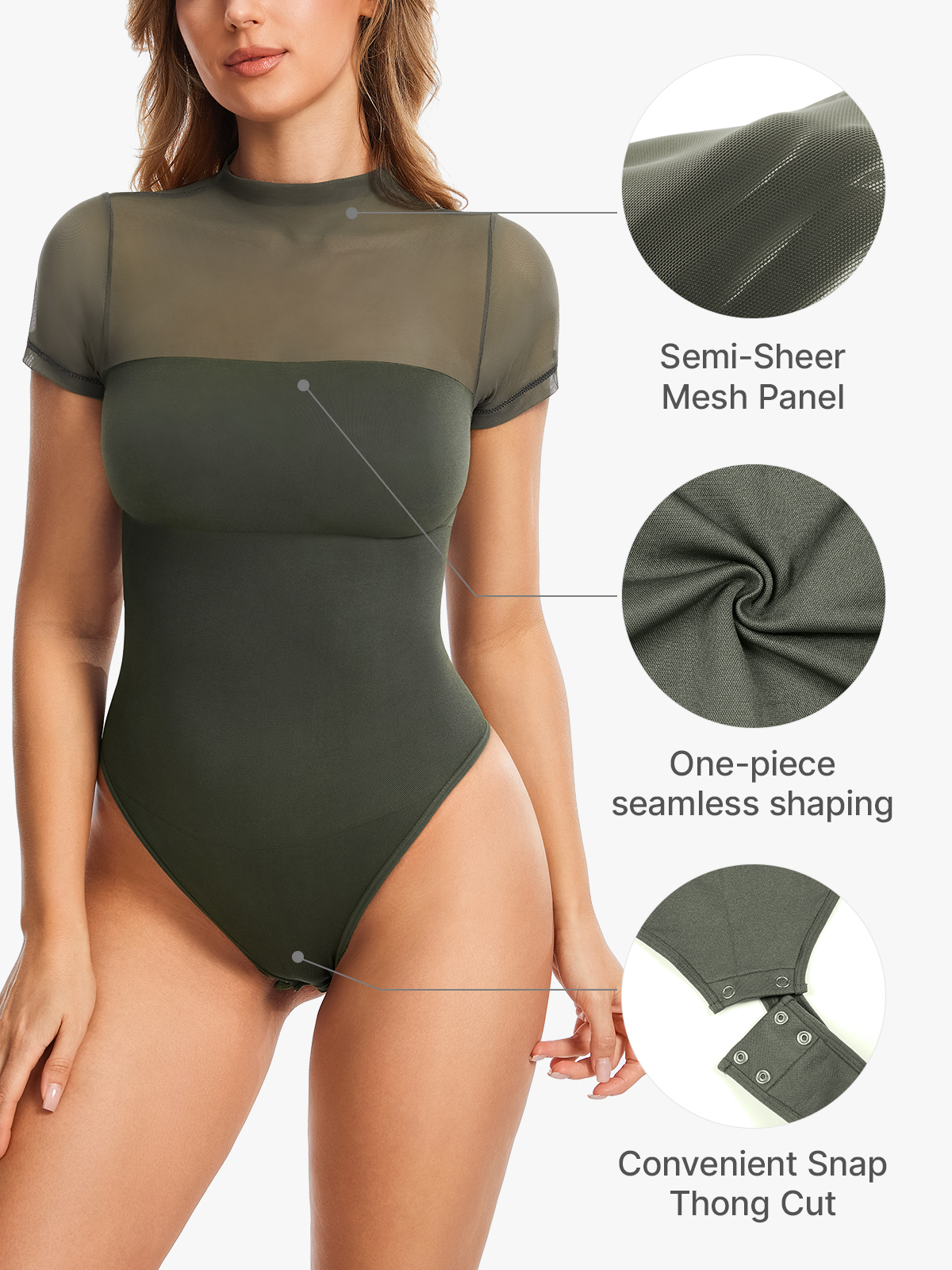 Sheer Mesh Turtleneck Thong Bodysuit