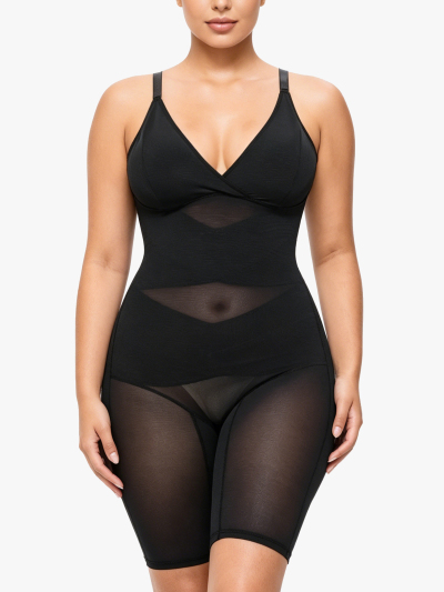 V Neck Comfortable Breathable Mesh Invisible Tummy Control Bodysuit